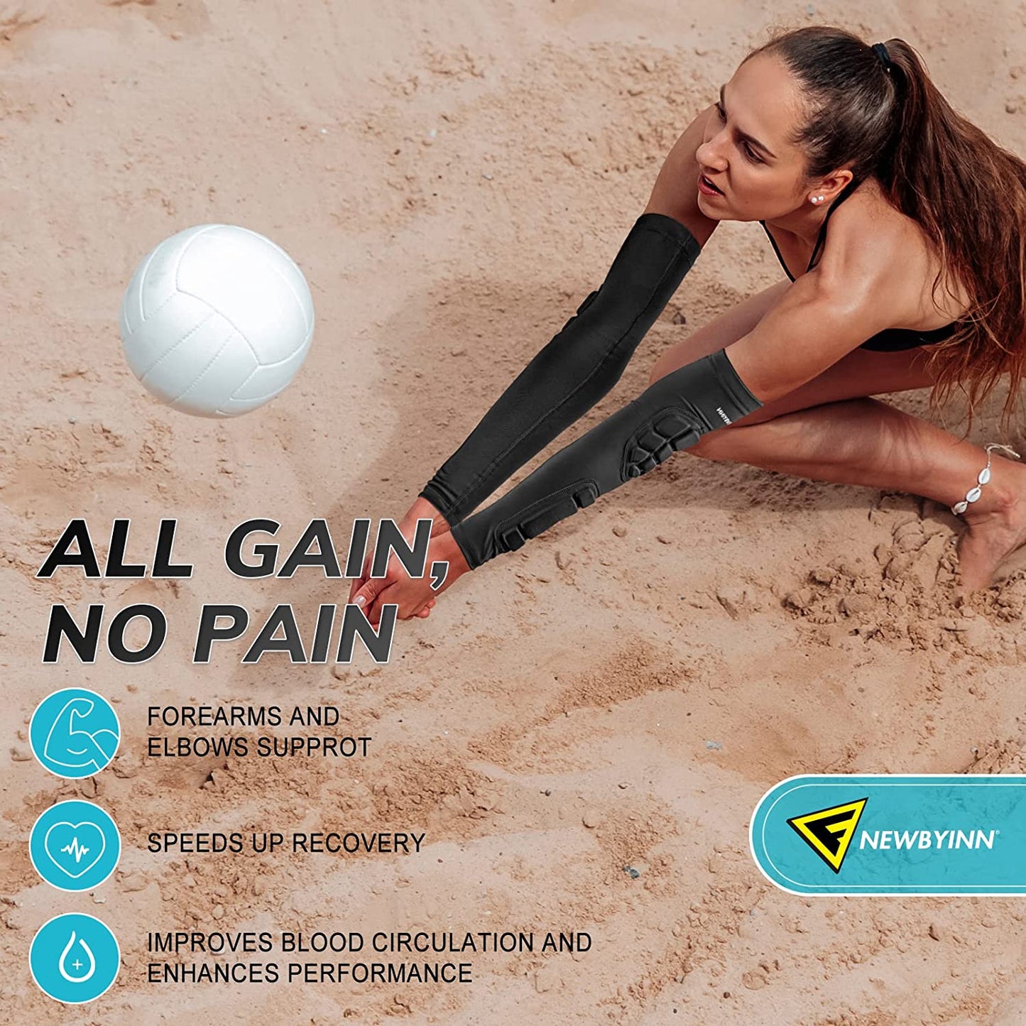 Padded Arm Sleeves 2 Pack, Elbow Forearm Crashproof Pads for Football Basketball Volleyball Soccer