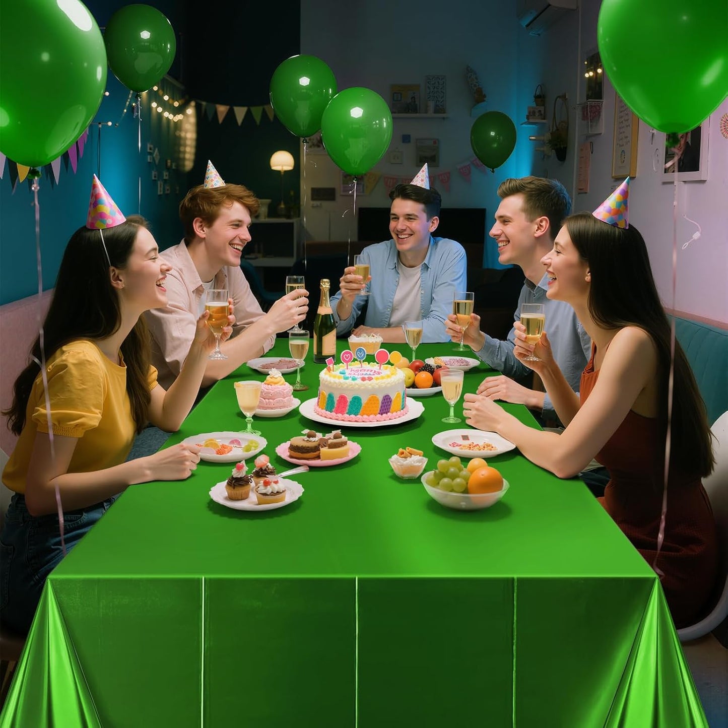 Set of 2 Green Plastic Tablecloths with Metallic Matte Finish, 40" x 108" - Ideal for Jungle Safari, Wild One Birthday Party, Wedding, and Baby Shower Decorations
