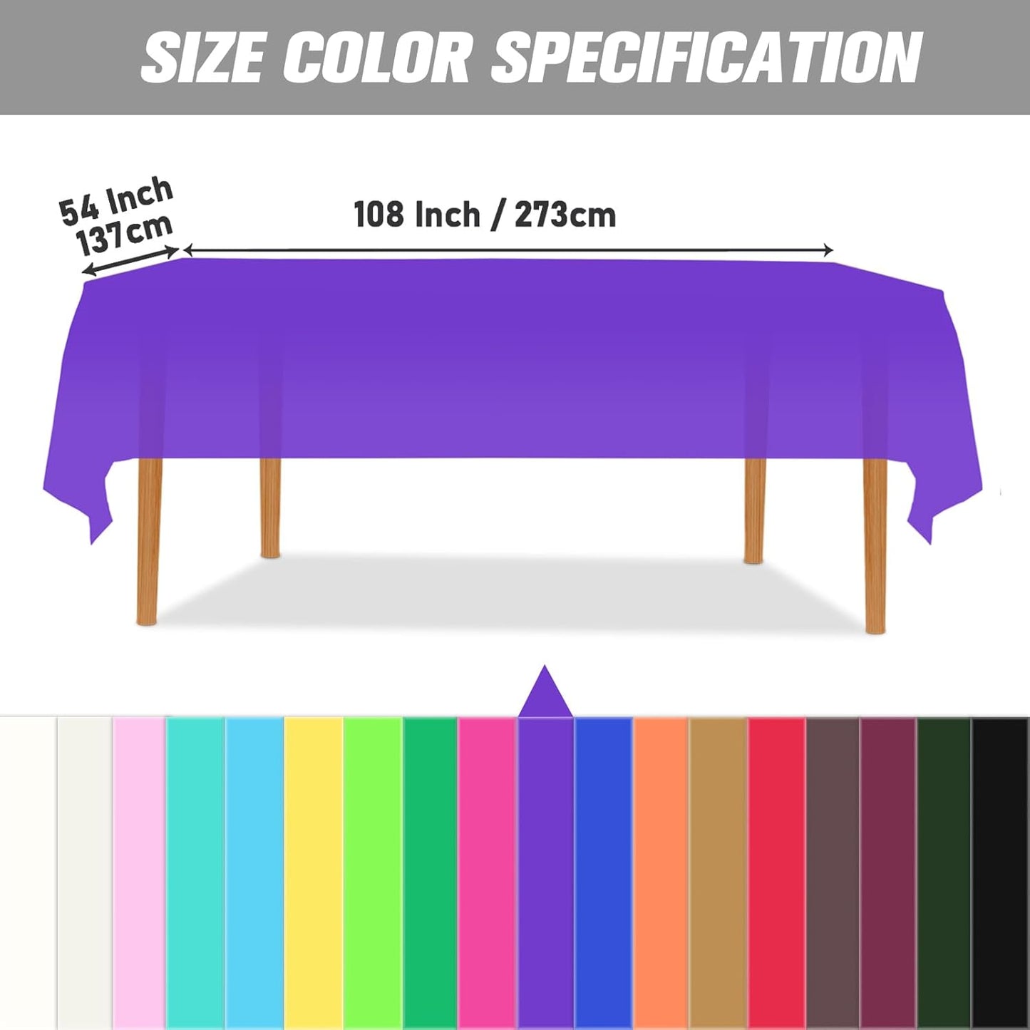 Purple 3 Pack Premium Disposable Plastic Tablecloth for Parties 54 Inch X 108 Inch Rectangle Table Cover 6 to 9 Foot Tables for Birthdays Thanksgiving Weddings Christmas Anniversary Buffet Table