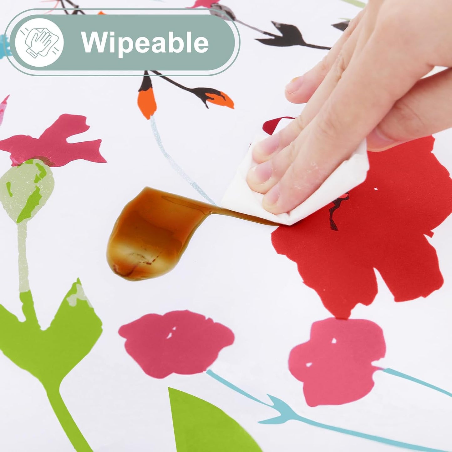 Rectangle Waterproof Vinyl Table Cloth, Wipeable Tablecloth with Flannel Backing, Plastic Table Cover for Dinner, Picnic, Indoor and Outdoor (Flowers, 60" X 84")