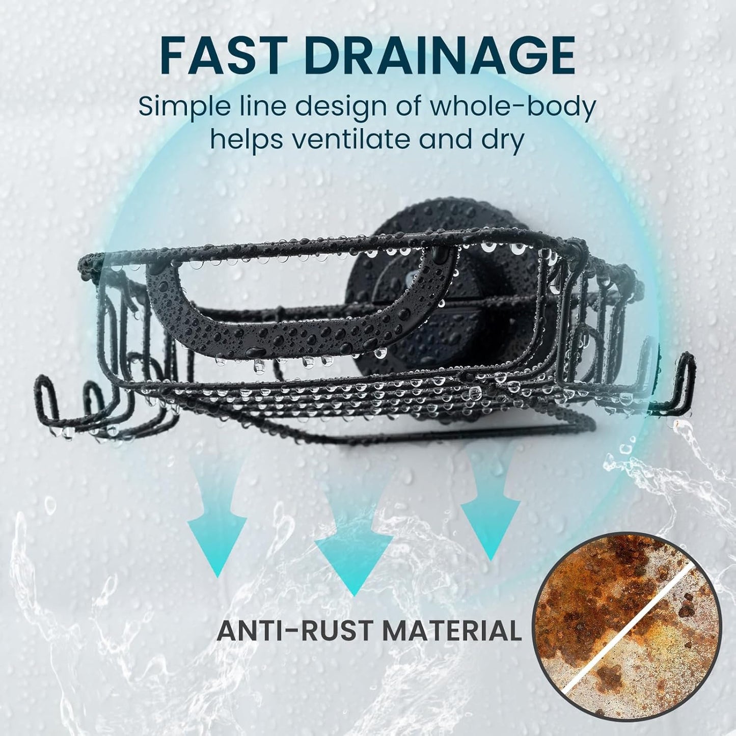 Soap Bar Holder Dish with Hooks, Shower Soap Tray Saver Suction Cup with Razor Holder for Wall, Rustproof Stainless Steel Bath Shampoo Caddy for Bathroom Accessories Organizer,Sink,Black