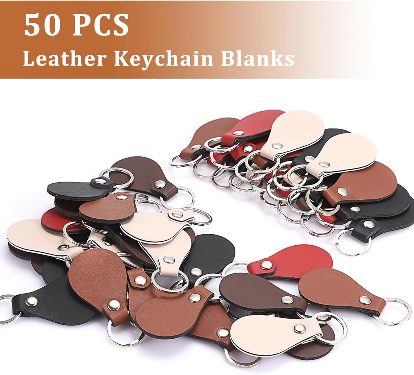 100-Piece Leather Keychain Blanks Set, 10 Color Options for Engraving, Personalized PU Leather Key Fob Kit for DIY Crafts and Gift Accessories