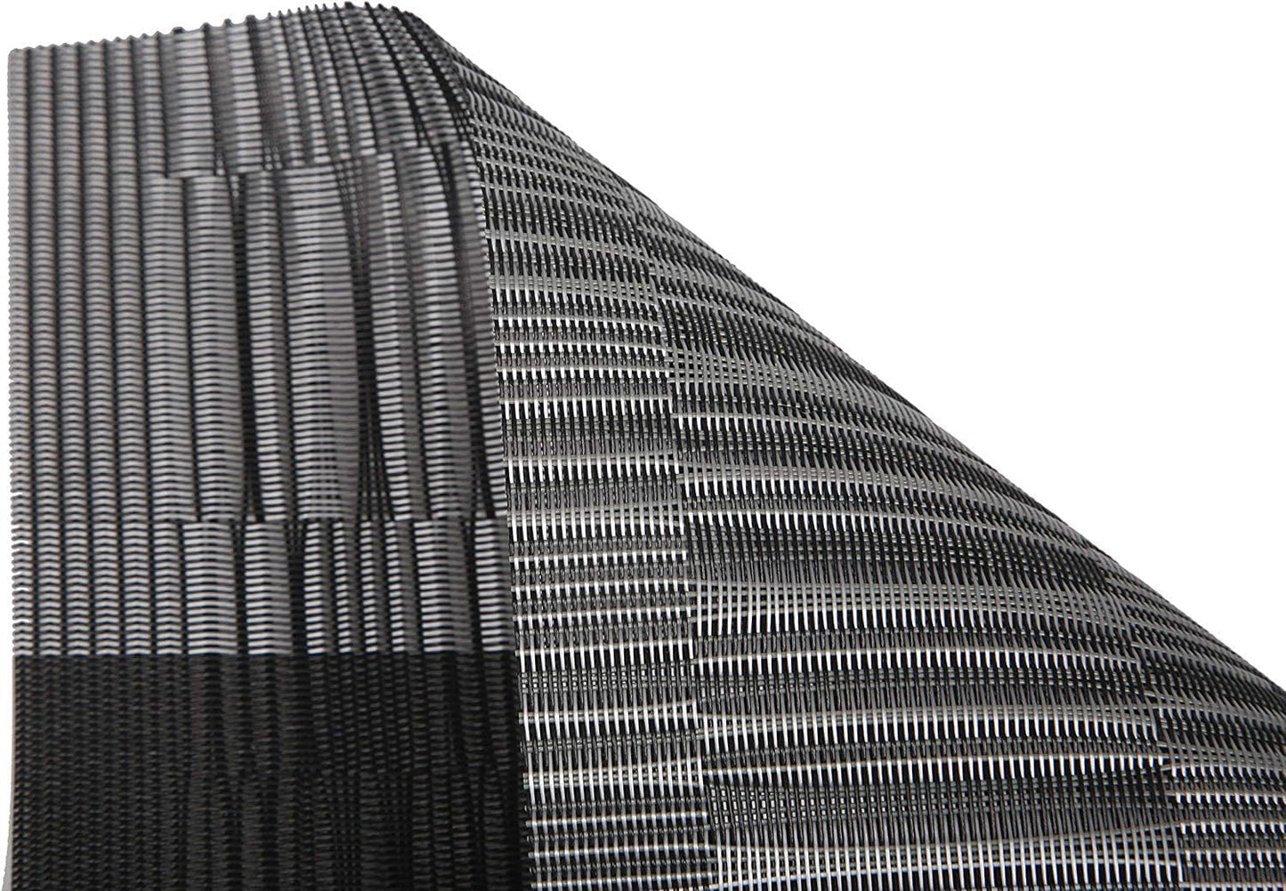 Woven Vinyl Table Runners PVC Table Runners 12 X 36 Inch Wipe Clean Reversible Plastic Weave Tabletop Counter Decor Mats Indoor Outdoor, Ombre Black and Gray