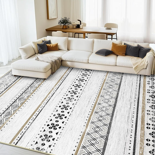 8X10 Area Rugs for Living Room Washable Moroccan Farmhouse Neutral Geometric Low Pile Non-Slip Soft Print Pattern Rug for Bedroom Kitchen Dining Room Entryway Black/Brown
