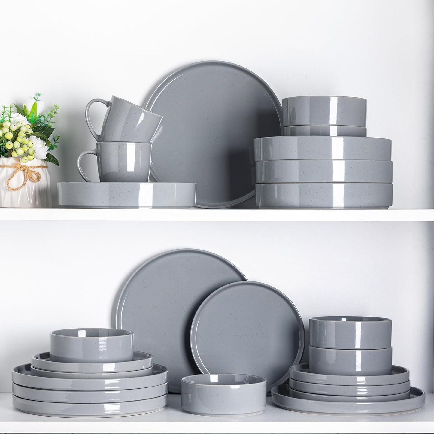 12-Piece Speckled Dinnerware Set for 4, Chip and Scratch Resistant Stoneware Plates and Bowls with Glazed Bottom, Dishwasher and Microwave Safe (Limestone)