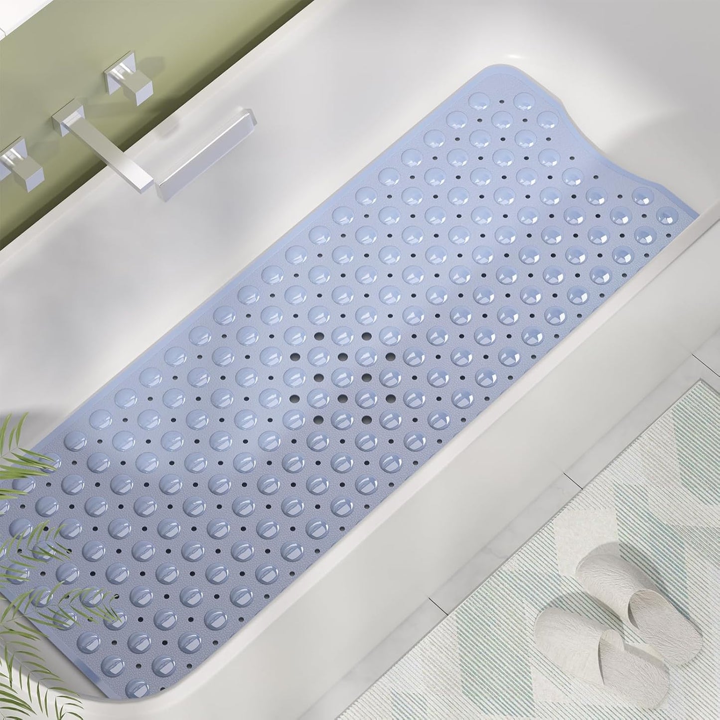 Shower Mat Non Slip 40 X 16 Inches, Shower Stall Mats with Suction Cups and Drain Holes, Non Slip Bath Mat for Tub for Elderly & Kids, Baby Blue