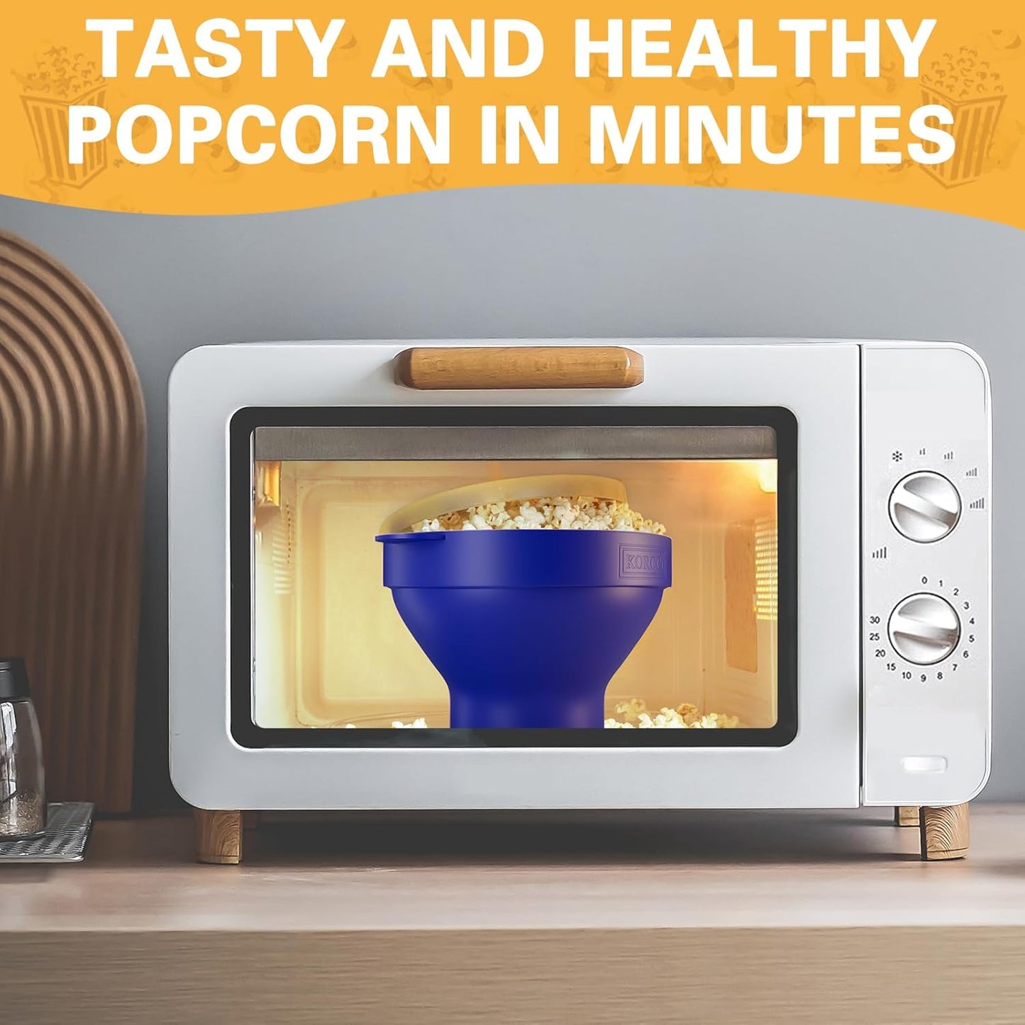 The Original Microwaveable Silicone Popcorn Popper, Microwave Popcorn Popper, Collapsible Microwave Popcorn Maker Bowl, No Oil Required, Use in Microwave, Dishwasher Safe (Blue)
