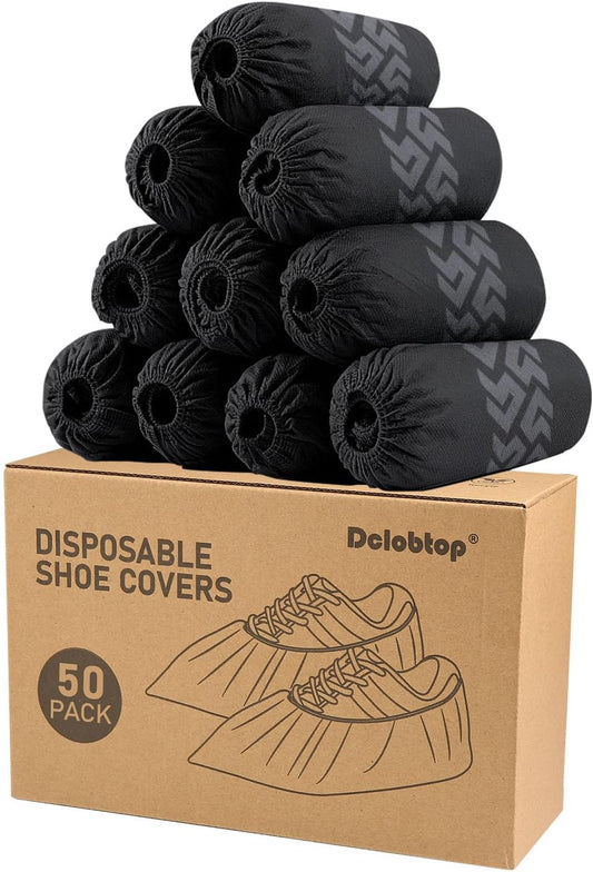 Recycable Shoe Covers Disposable - Black Shoe Covers for Indoors,50Pcs Booties for Shoe Cover,Fits up to 11 US Men and 13 US Women Size,Recyclable Non-Woven Fabric