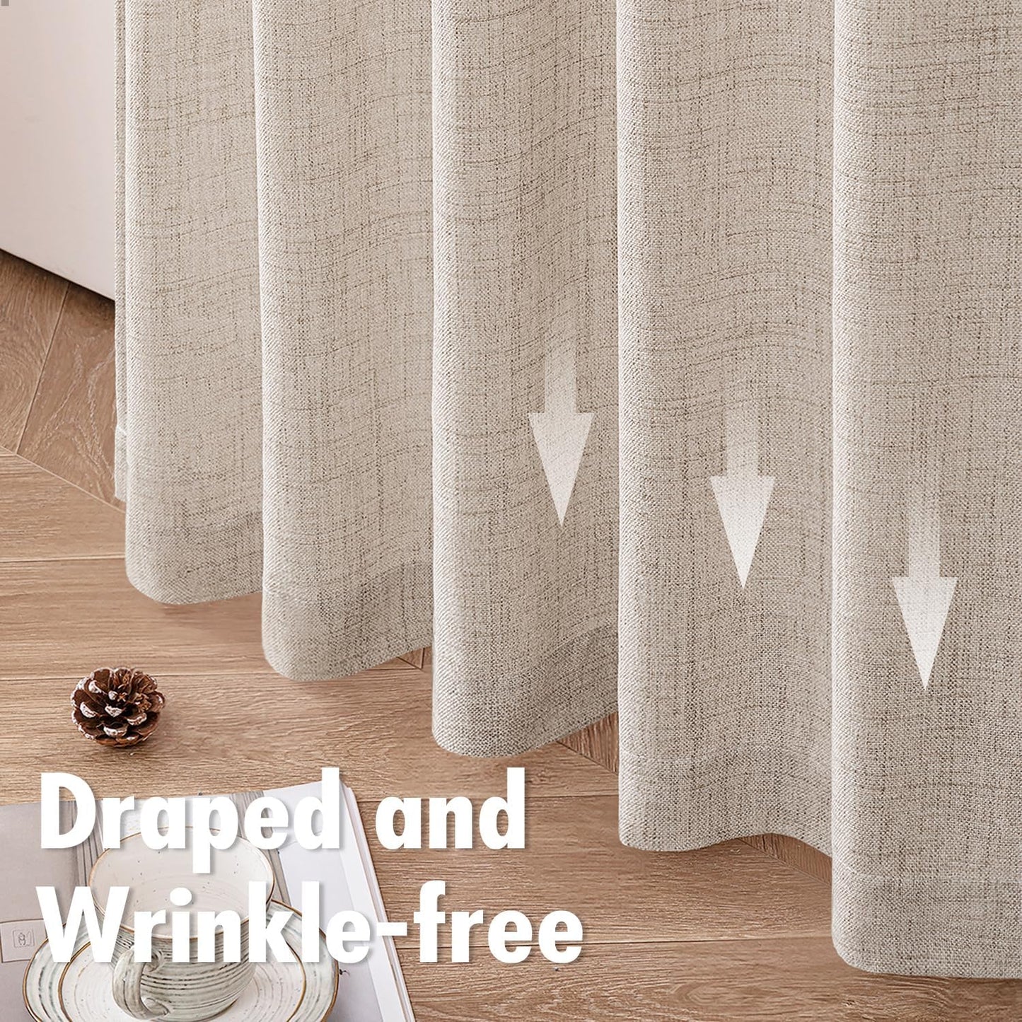 Linen Textured Small Kitchen Window Curtains over Sink, Semi Sheer Farmhouse Cafe Curtain 36 Inch Long Short Back Tab Half Window Curtains for Bathroom Basement 2 Panels