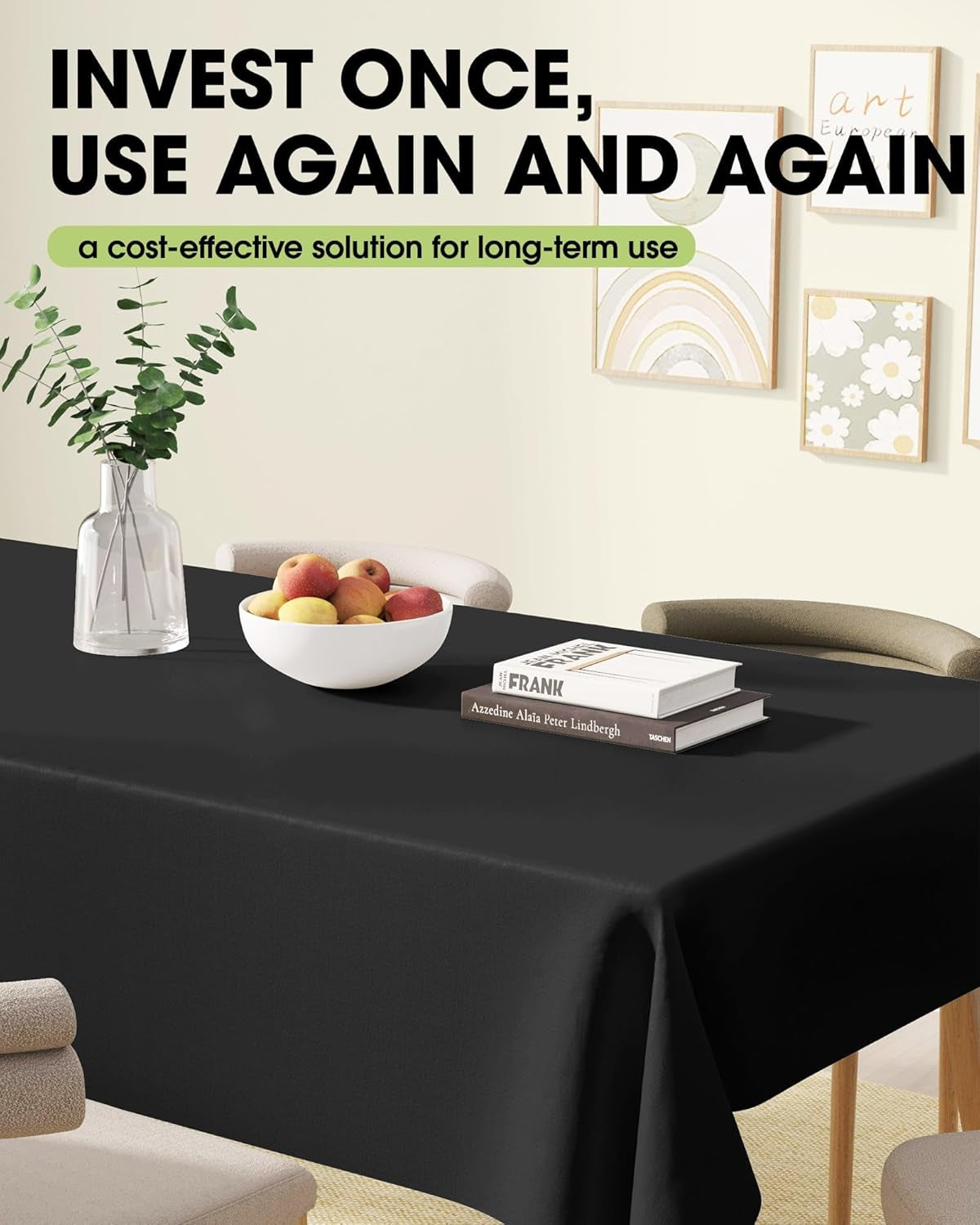 Rectangle Table Cloth 60" X 102" – Durable Polyester Tablecloth Offers Reusable & Washable Protection, Ideal for Outdoor Party, Picnic, Wedding, Banquet and Birthday, 2 Pack, Black
