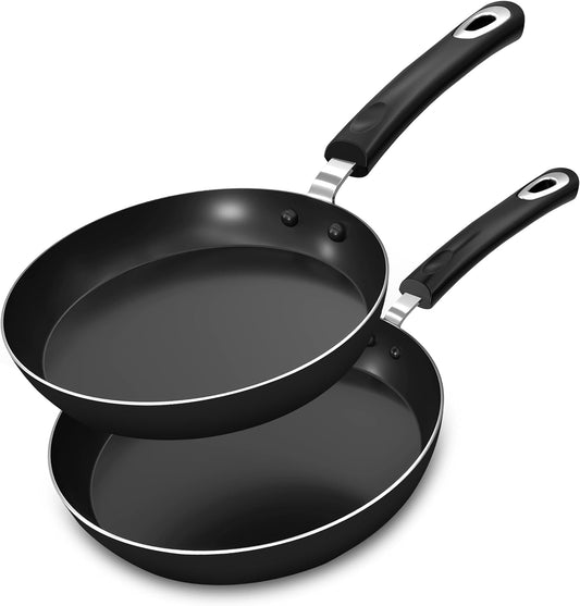 Saute Fry Pan Nonstick Frying Pan 11 Inch Induction Bottom Aluminum Alloy and Scratch Resistant Body Riveted Handle (Grey-Black) Pack of 02