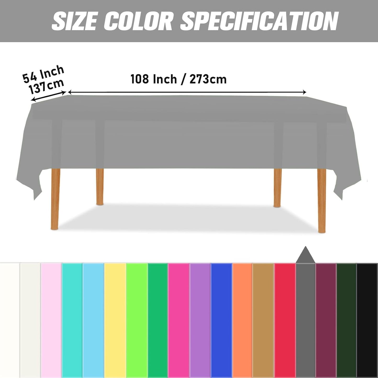 Silver 3 Pack Premium Disposable Plastic Tablecloth for Parties 54 Inch X 108 Inch Rectangle Table Cover 6 to 9 Foot Tables for Birthdays Thanksgiving Weddings Christmas Anniversary Buffet Table