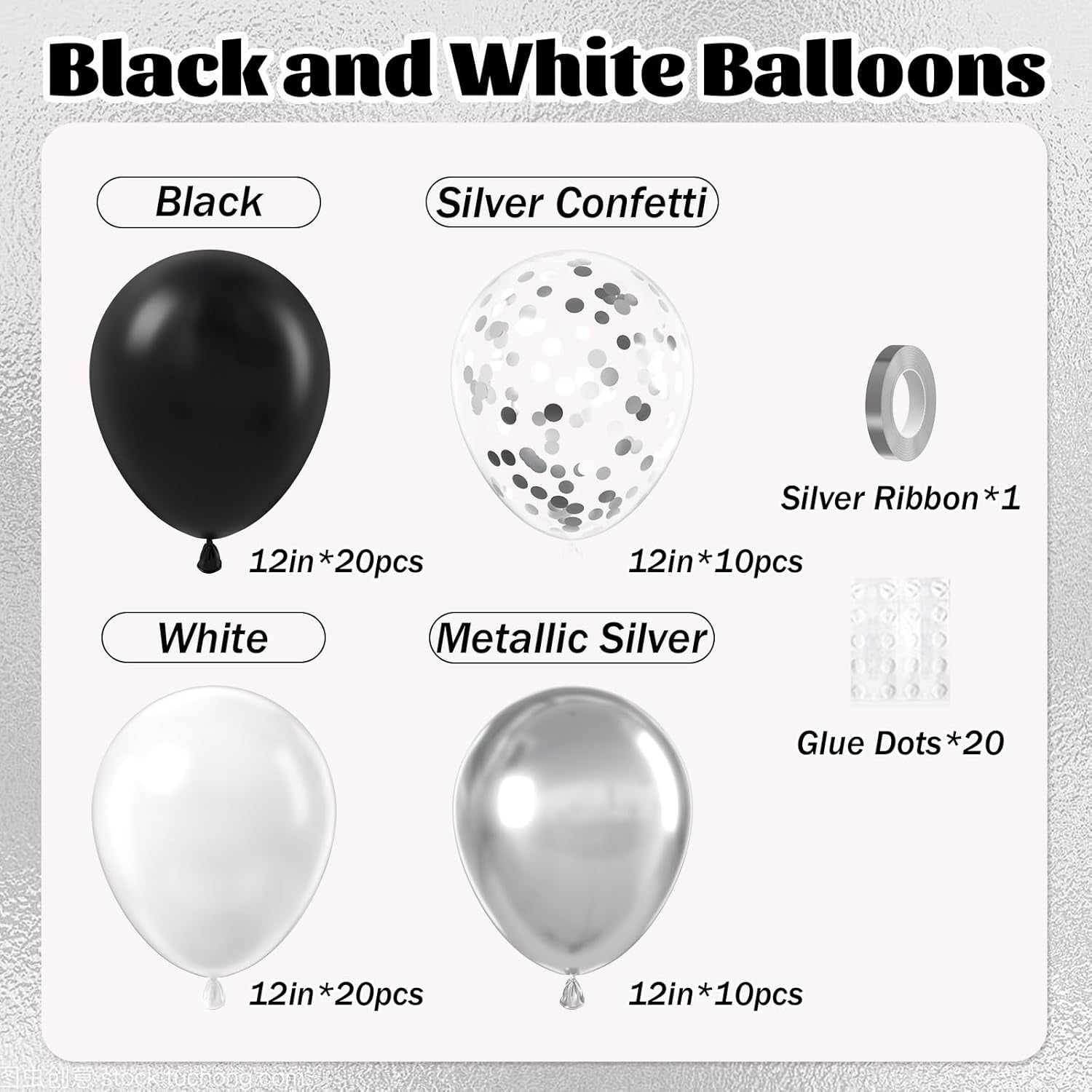 60Pcs Black and Silver Balloons 12Inch, Black and White Balloons with Metallic Silver Confetti Balloons for Baby Shower Wedding Birthday Graduation Party Decorations