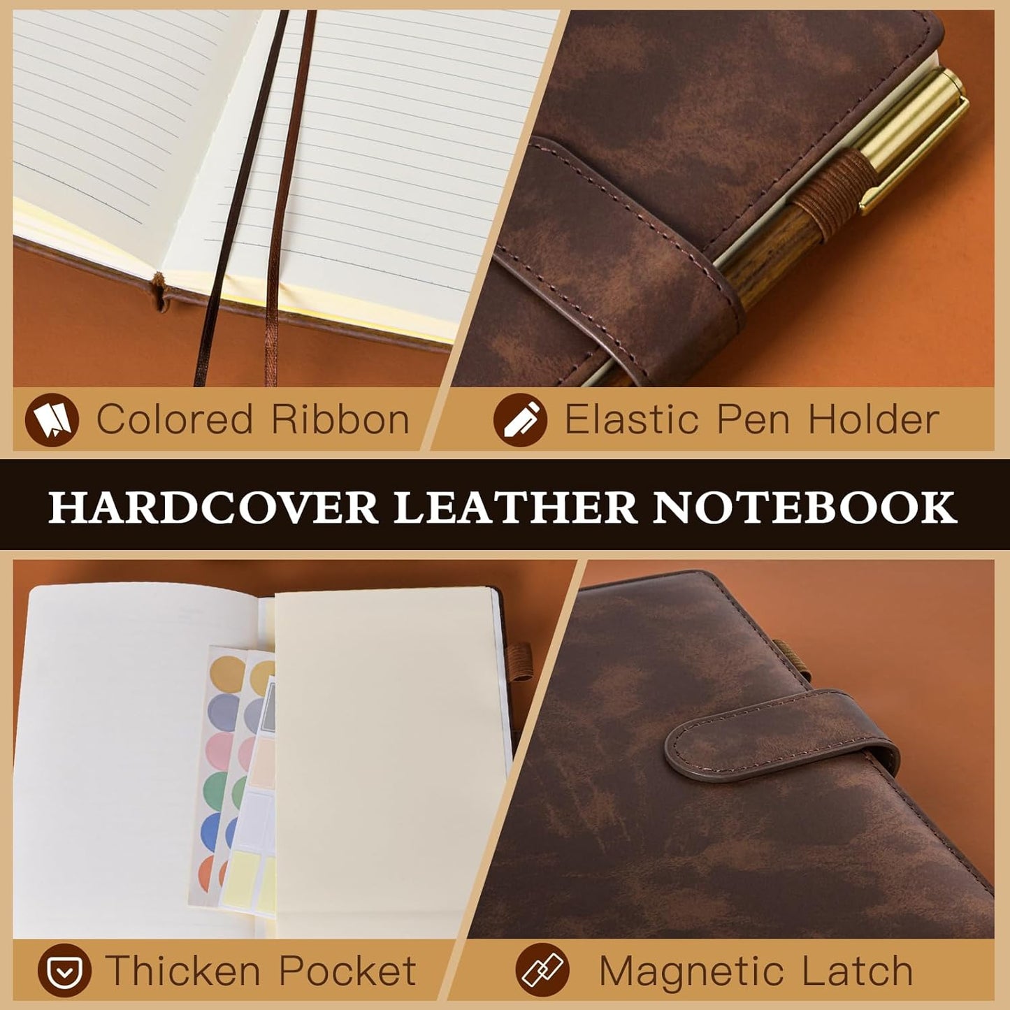 Lined Journal Notebook for Men, Leather Hardcover Notebook with Pen, A5 Journaling Notebooks for Work, 200 Pages 100 GSM Thick College Ruled Diary for Writing, Business, Office 5.75" X 8.38" Brown