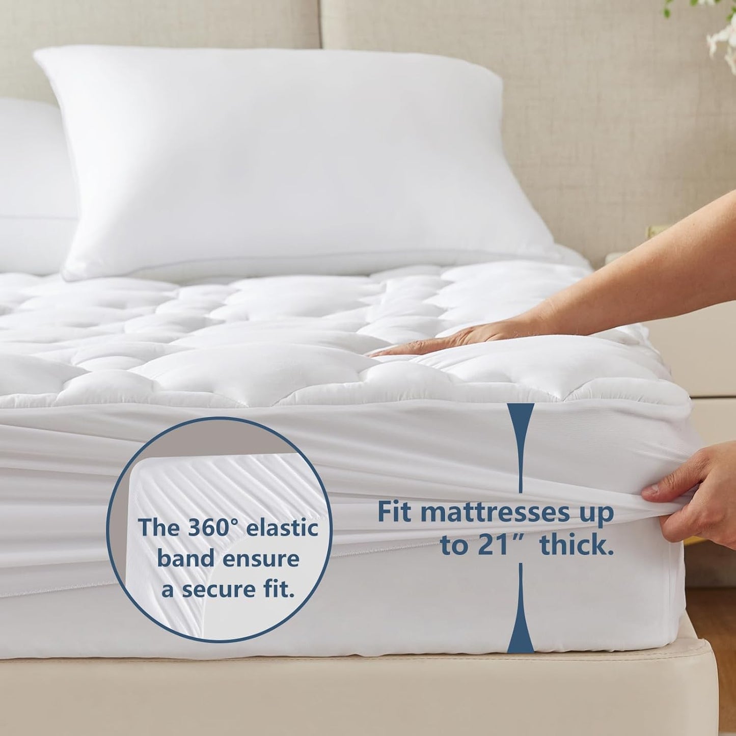 Twin XL Cotton Mattress Pad Deep Pocket Quilted Mattress Cover Extra Long for College Dorm Pillowtop Mattress Protector up to 20", Fitted Sheet Mattress Cover, 39X80 Inches, White