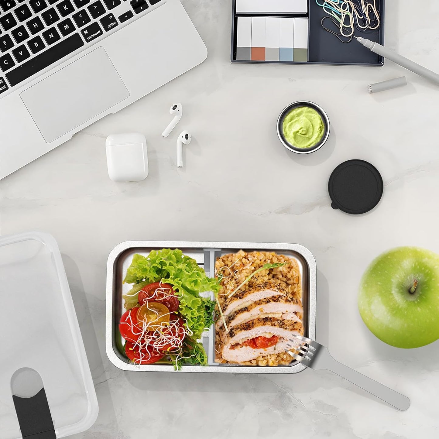 Stainless Steel Bento Lunch Box for Adult, 42Oz Leak-Proof Lunch Box Containers, Microwave-Safe, with Adjustable Divider, Convenient Metal Lunchbox for Work, Travel