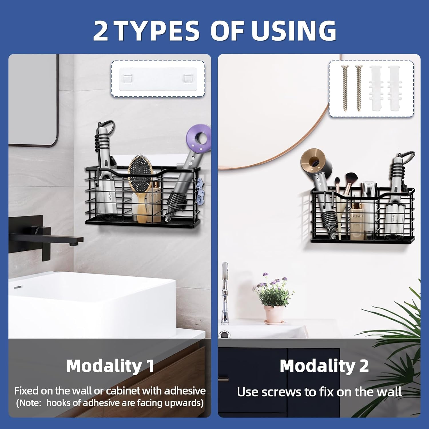 Hair Dryer Holder Hair Tool Organizer, Antirust Wall Mount Bathroom Hair Care Styling Tool Storage Basket for Hair Dryer, Curling Wands, Hair Straighteners