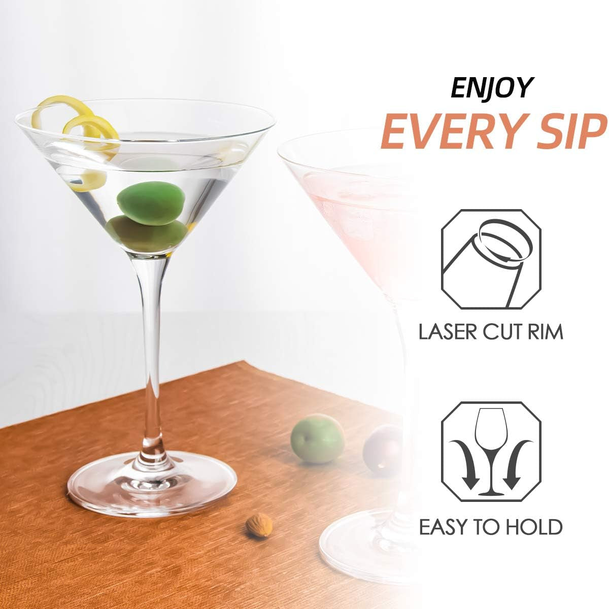 Set of 4 Crystal Martini Glasses - 9 Ounce V-Shape Straight-Stemmed Classic Clear Cocktail Glasses - Ideal Wine Gift for Engagement Parties, Work Gatherings, and Housewarmings