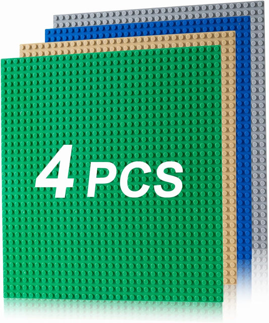 4 Pack Classic Baseplates, Building Plates for Building Bricks, Compatible with All Major Brands and Activity Table-Baseplate 10" X 10", Age 3 and Up, Multicolored