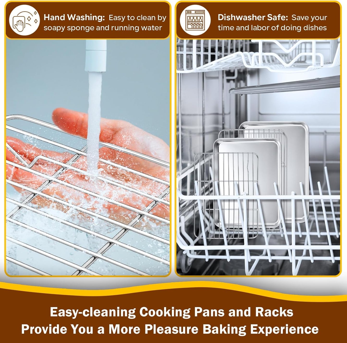 10.4 + 9 Inch Toaster Oven Pans with Racks, 4 Pieces Stainless Steel Oven Tray Baking Pan Sheet and Cooling Rack for Oven Cooking Roasting, Non Toxic & Dishwasher Safe