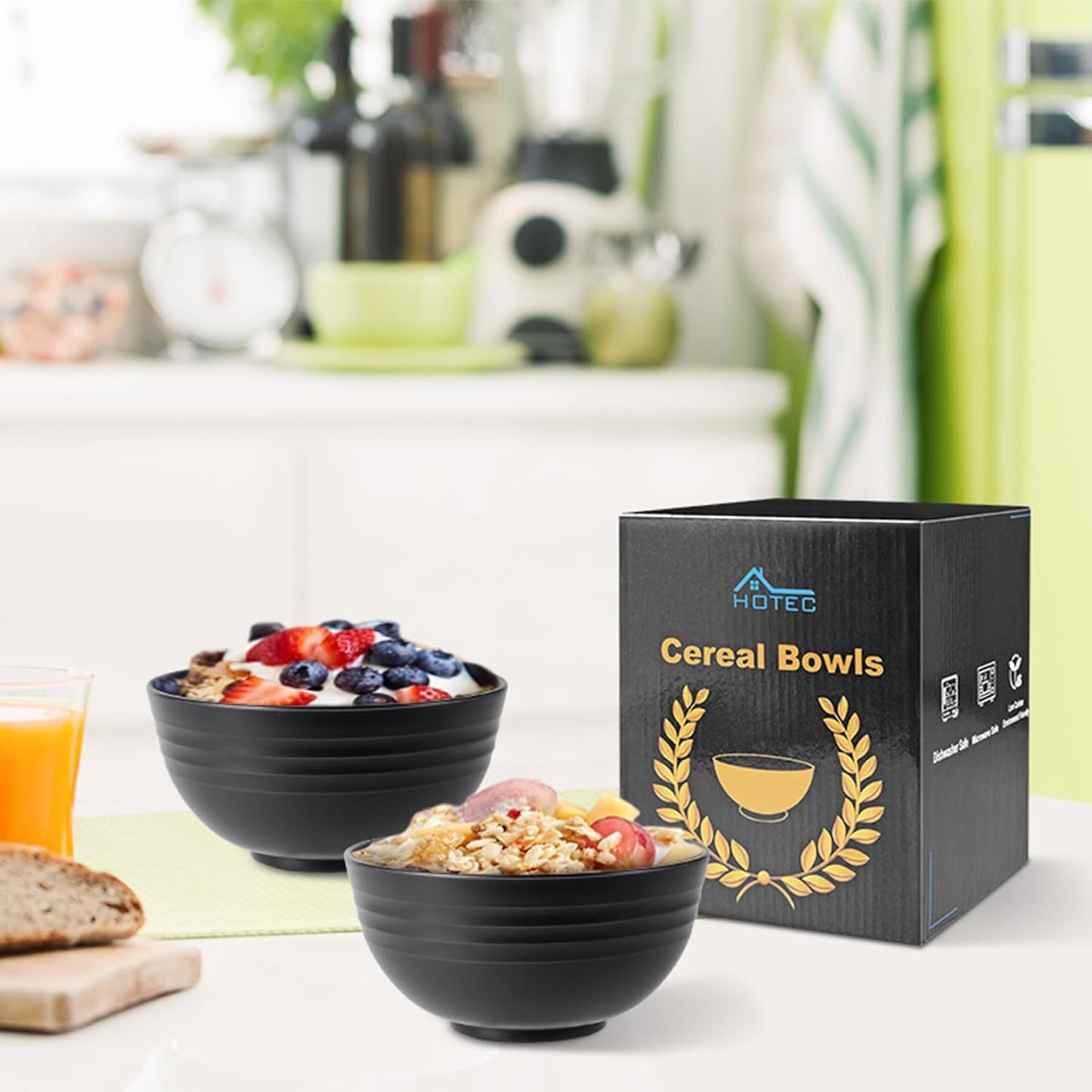 Unbreakable Wheat Straw Cereal Bowls - Microwave & Dishwasher Safe Soup and Salad Bowls, Set of 8, 26Oz, BPA Free, Black
