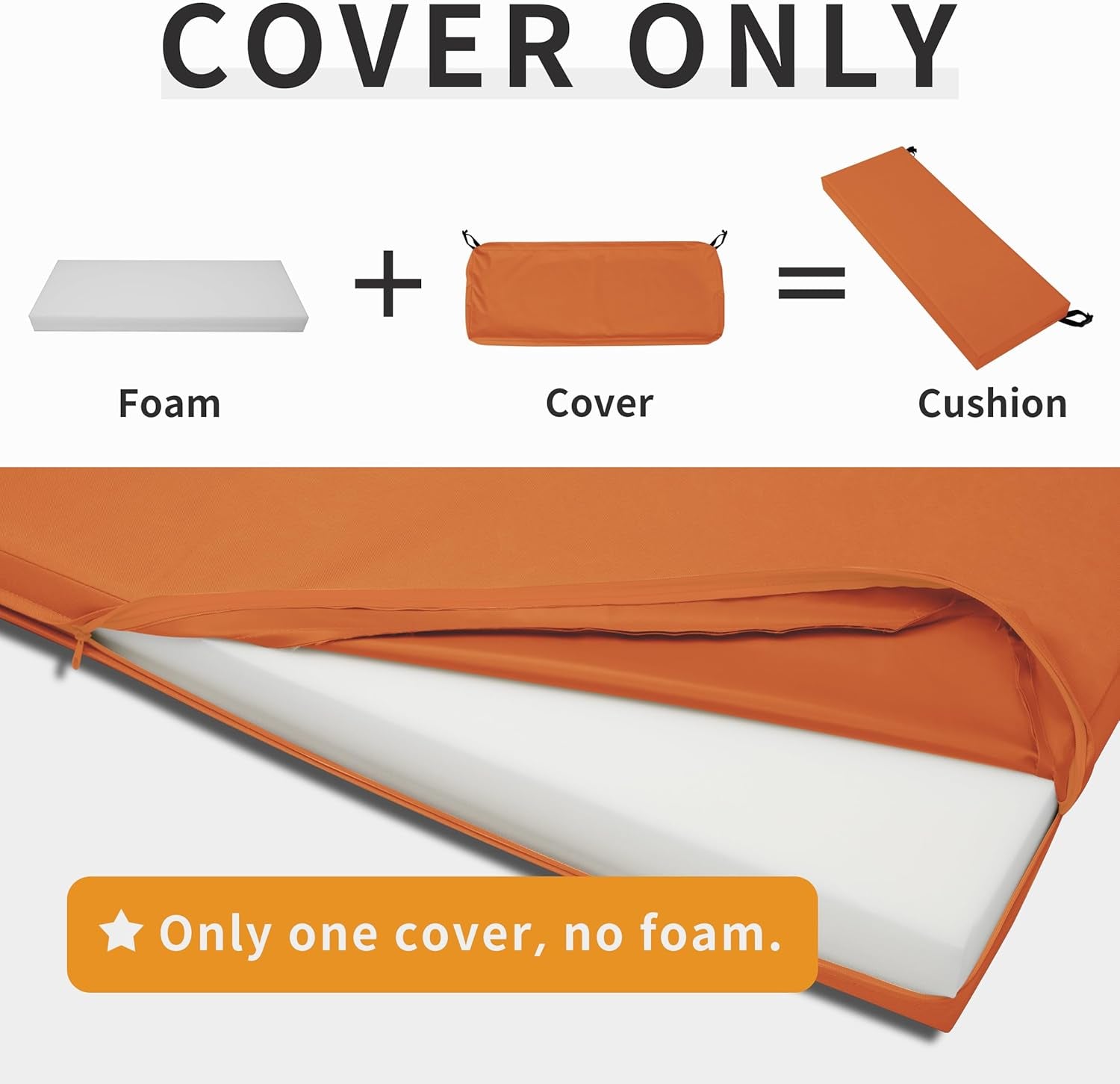 42X18X3 Inch Waterproof Outdoor Couch Bench Cushion Covers Only Replacement Non-Slip Patio Seat Cushion Slipcover with Zipper and Adjustable Straps Orange