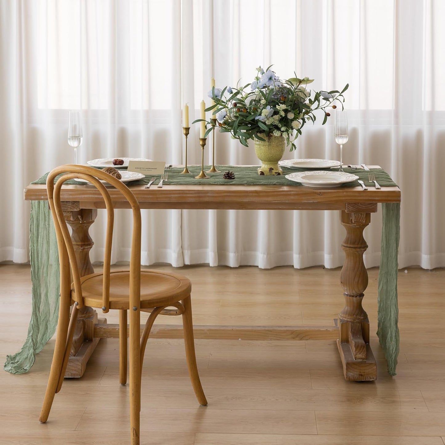 Sage Green Table Runner Sheer Table Runner French Country Décor Rustic Gauze Bali Yarn Cheesecloth 120 Inch 10 FT Cheese Cloth for Wedding Baby Bridal Shower Party Home Decorations