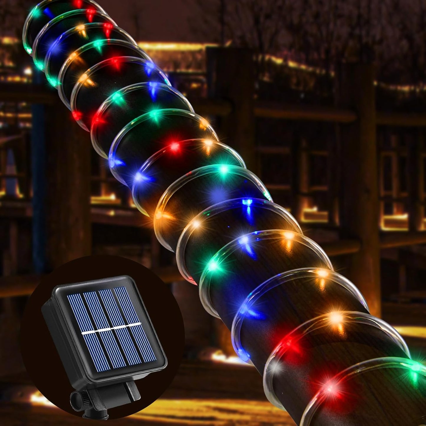Solar String Lights with PVC Tube, 1 Pack, 33 Ft, 100 LED, Multi Color, 8 Modes, Durability, Waterproof, for Outdoor Use, Ideal for Garden, Patio, Yard, Wedding