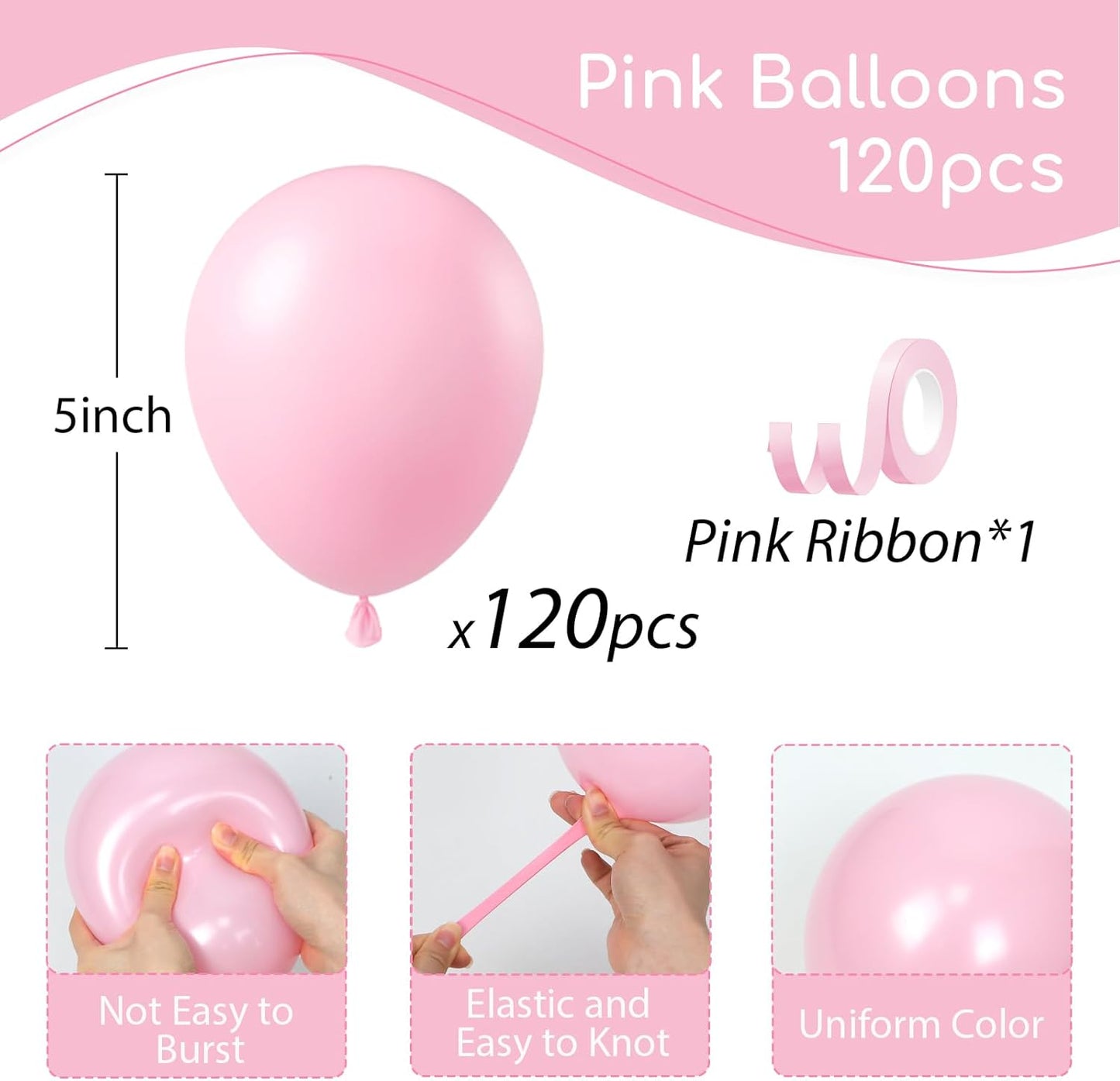 120Pcs 5Inch Pink Balloons, Small Light Pink Latex Balloons for Baby Bridal Shower Gender Reveal Birthday Party Decorations
