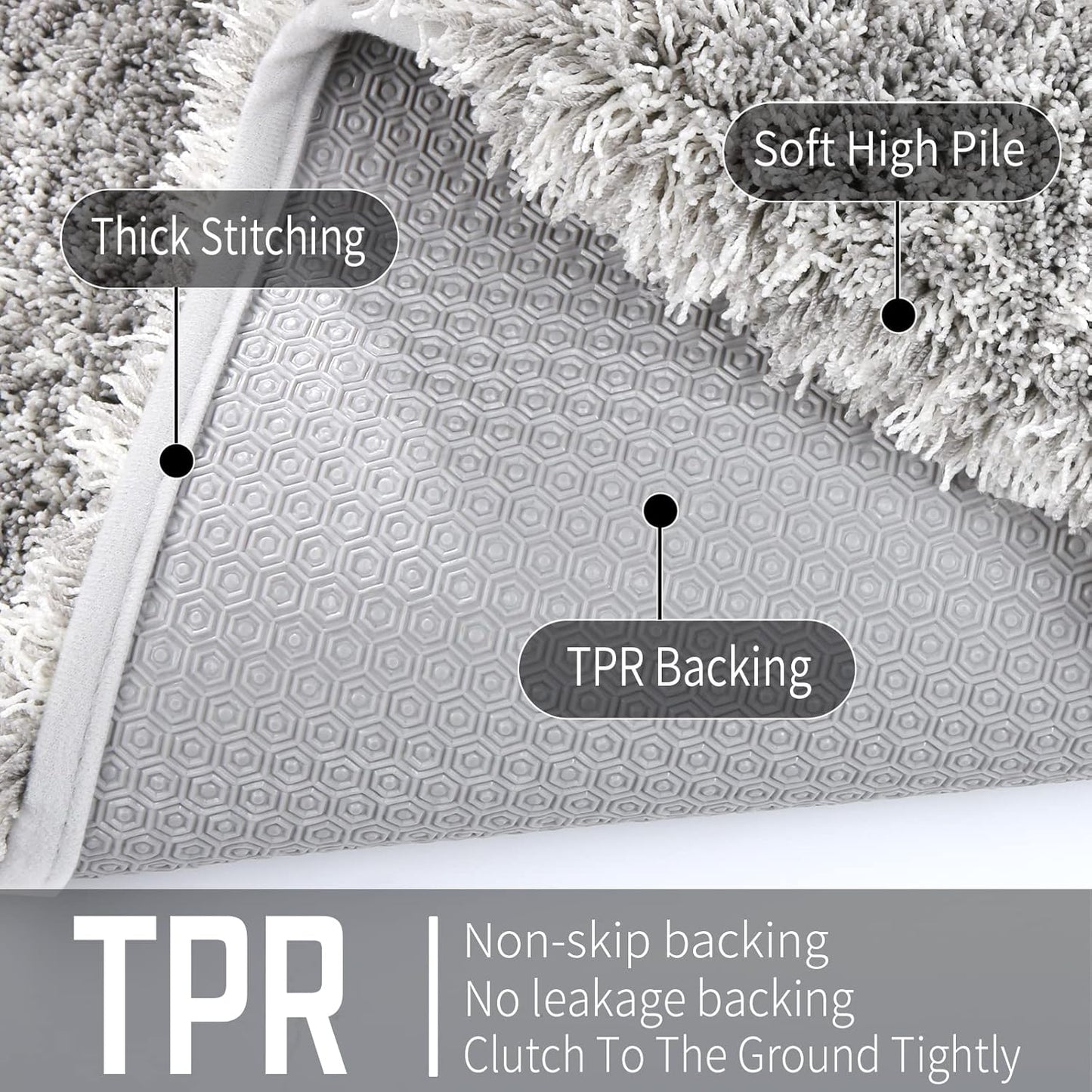 Fluffy Bath Rug Set,Shaggy Soft Non Slip Bathroom Rugs, Machine Washable,Thick Bathroom Floor Rugs for Shower Bath Mat,Water Absorbent, 24X17+32X20 Inches, Light Gray and White