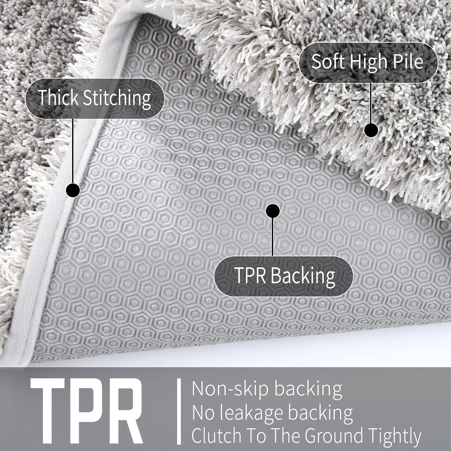 Fluffy Bath Rug Set,Shaggy Soft Non Slip Bathroom Rugs, Machine Washable,Thick Bathroom Floor Rugs for Shower Bath Mat,Water Absorbent, 24X17+32X20 Inches, Light Gray and White