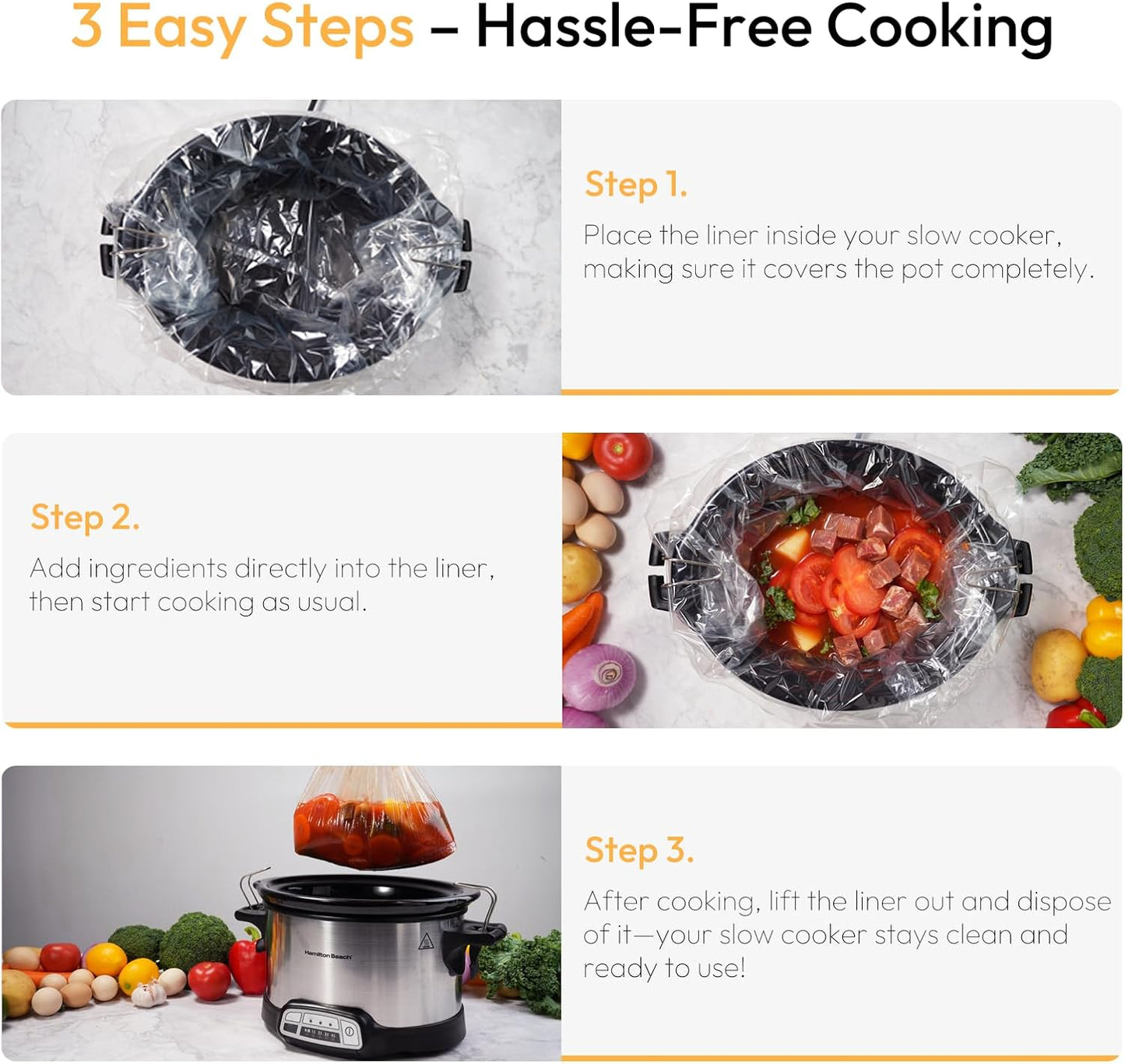 Crock Pot Liners, Heavy Duty Pop-Up Slow Cooker Liners, 13" X 21" Large Size Disposable Cooking Bags, Regular (Fits 3-8.5 Quarts) Suitable for Oval & round & Retangular Crock Pot, 25 Count