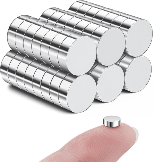 45 Pcs Refrigerator Magnets, 6X2Mm Small round Fridge Magnets, Multi-Use Premium Neodymium Office Magnets for Fridge, Whiteboard, Billboard in Home, Kitchen, Office and School (Silver)