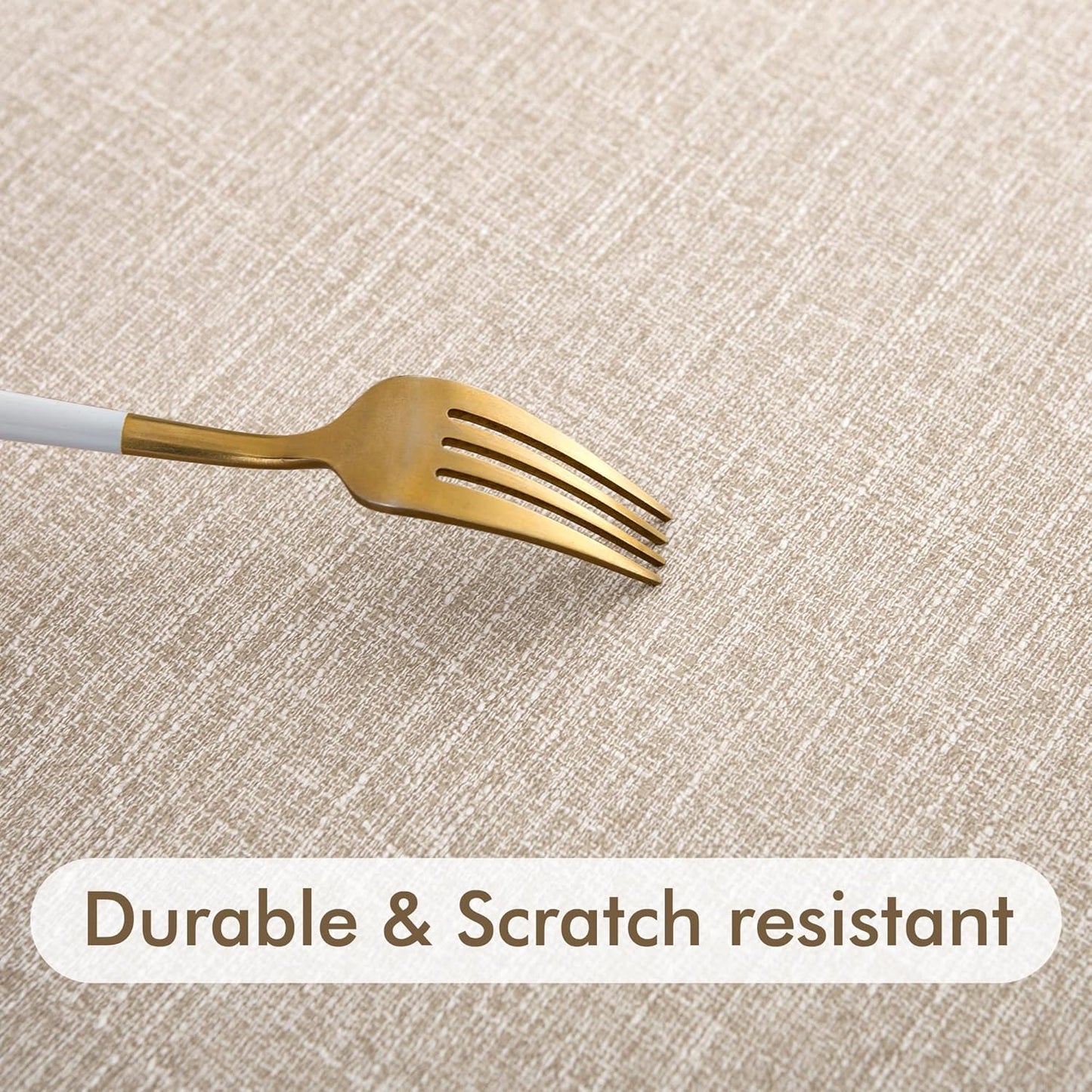 2-Pack Faux Linen Round Table Covers with Flannel Backing, Waterproof Vinyl Fitted Elastic Tablecloths for Picnics, Parties, and Indoor Dining (Fits 45"-56" Round Tables)