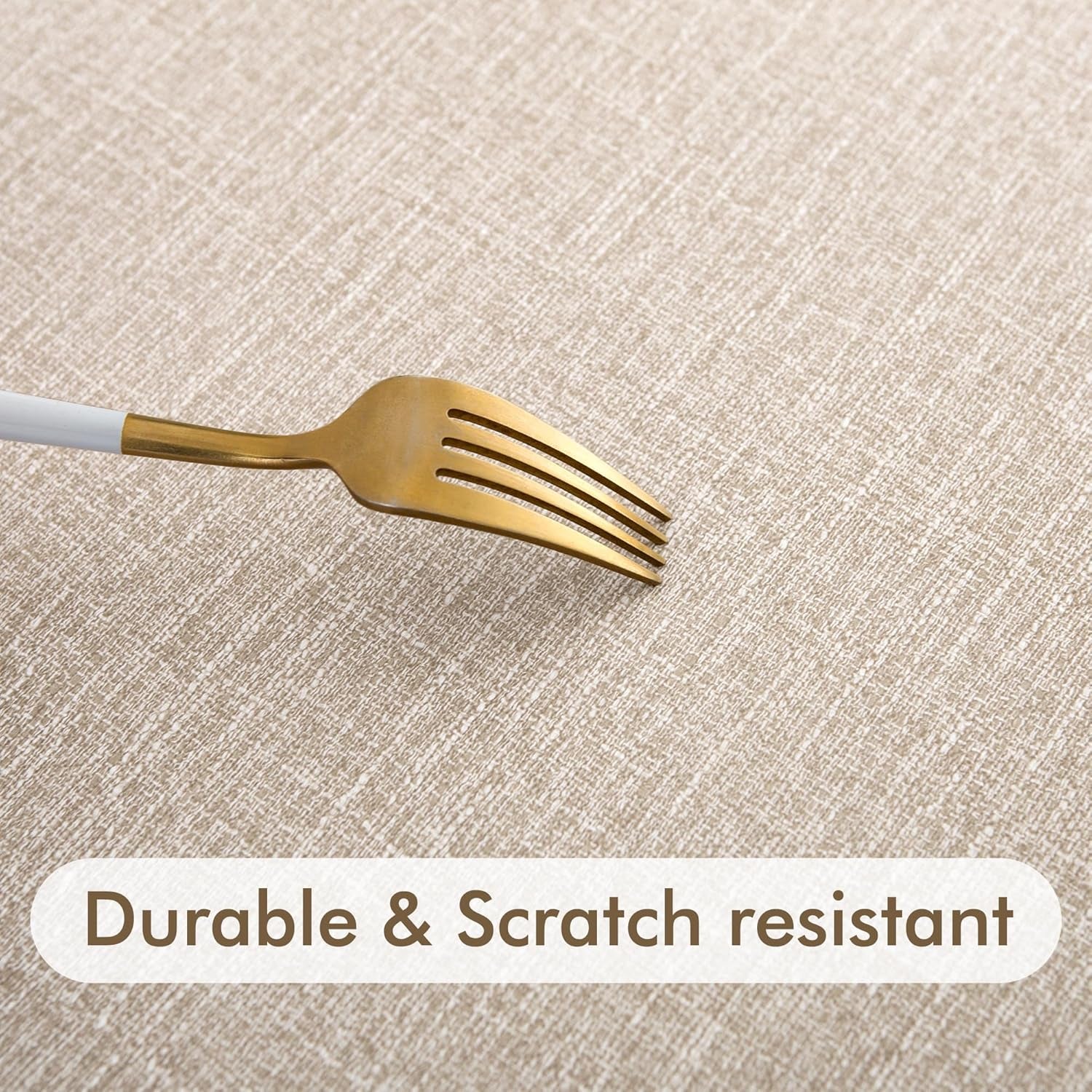 2-Pack Faux Linen Round Table Covers with Flannel Backing, Waterproof Vinyl Fitted Elastic Tablecloths for Picnics, Parties, and Indoor Dining (Fits 45"-56" Round Tables)