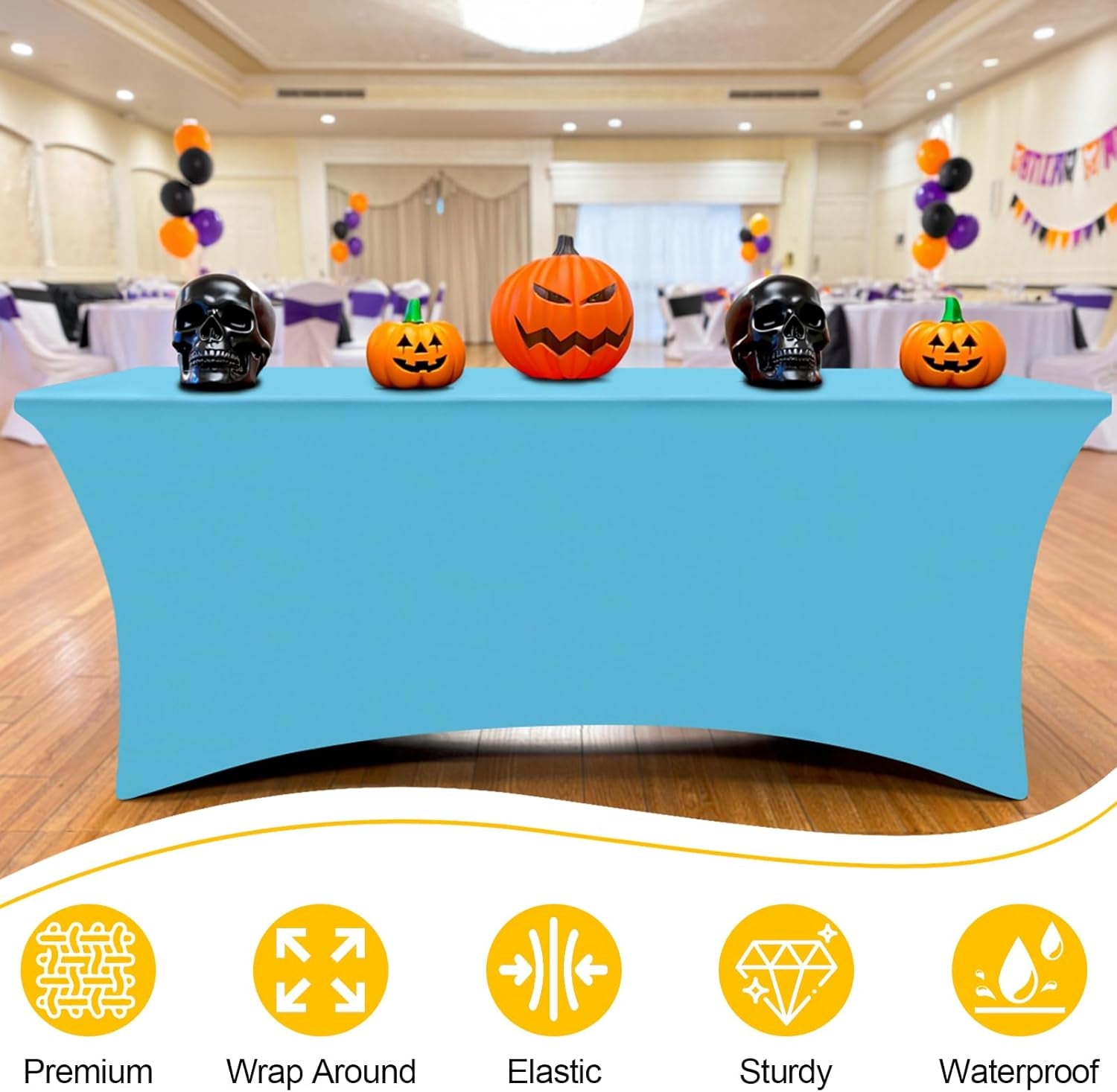 2 Pack Spandex Table Cloth 4FT, Elastic Fitted Stretch Tablecloths for Rectangle Tables, Washable Table Cover for Outdoor, Wedding, Banquet & Parties (Blue Mist, 48Lx30Wx30H Inch)