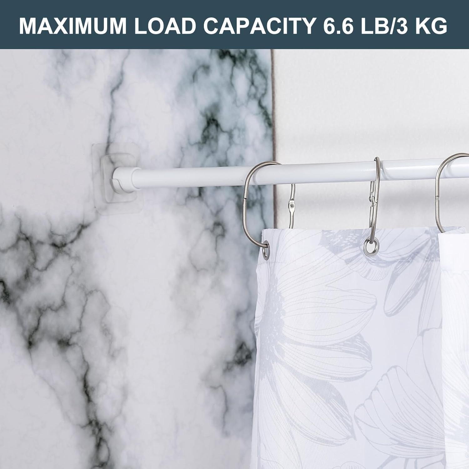 Adhesive Curtain Rod Holder,  Tension Rod Holder, No Drilling Transparent Small Tension Rod Bracket (Only for Tension Rods within 1" Diameter at Both Ends) (6 Pack)