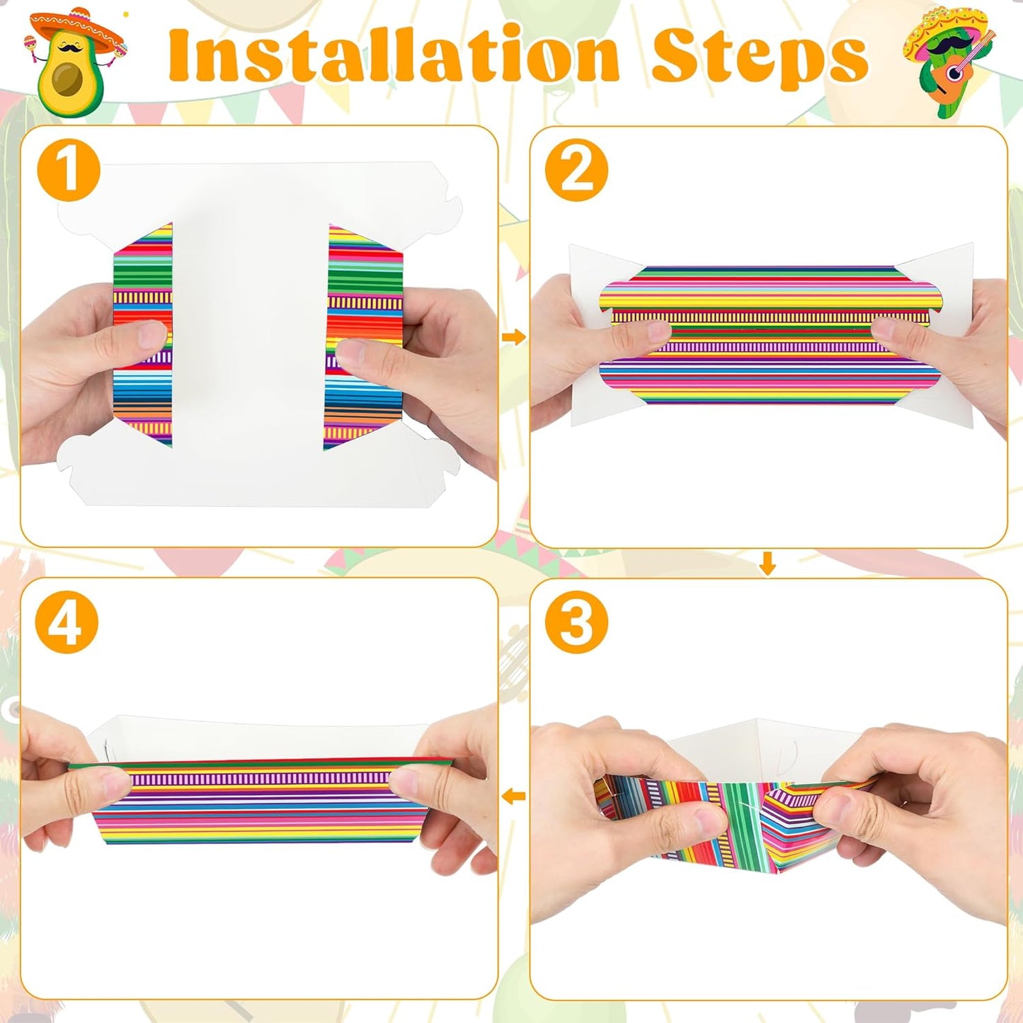 50 PCS Cinco De Mayo Decorations, Large Capacity Fiesta Plates, Serape Pattern Cinco De Mayo Paper Trays Mexican Food Trays Fiesta Hot Dog Trays, Disposable Mexican Theme Party Decorations