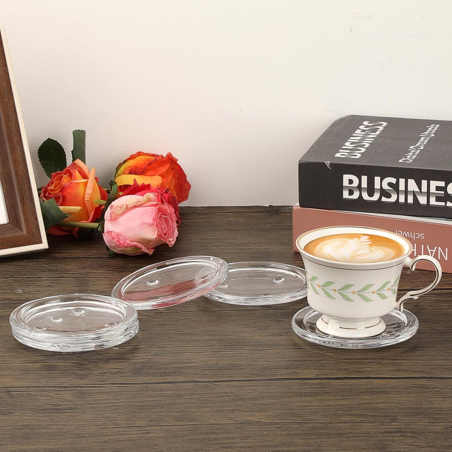 Set of 5 Modern Clear Glass Coasters - Round Crystal Drink Coasters for Office, Kitchen, Bar, Dining Room, Living Room, and Patio Decor