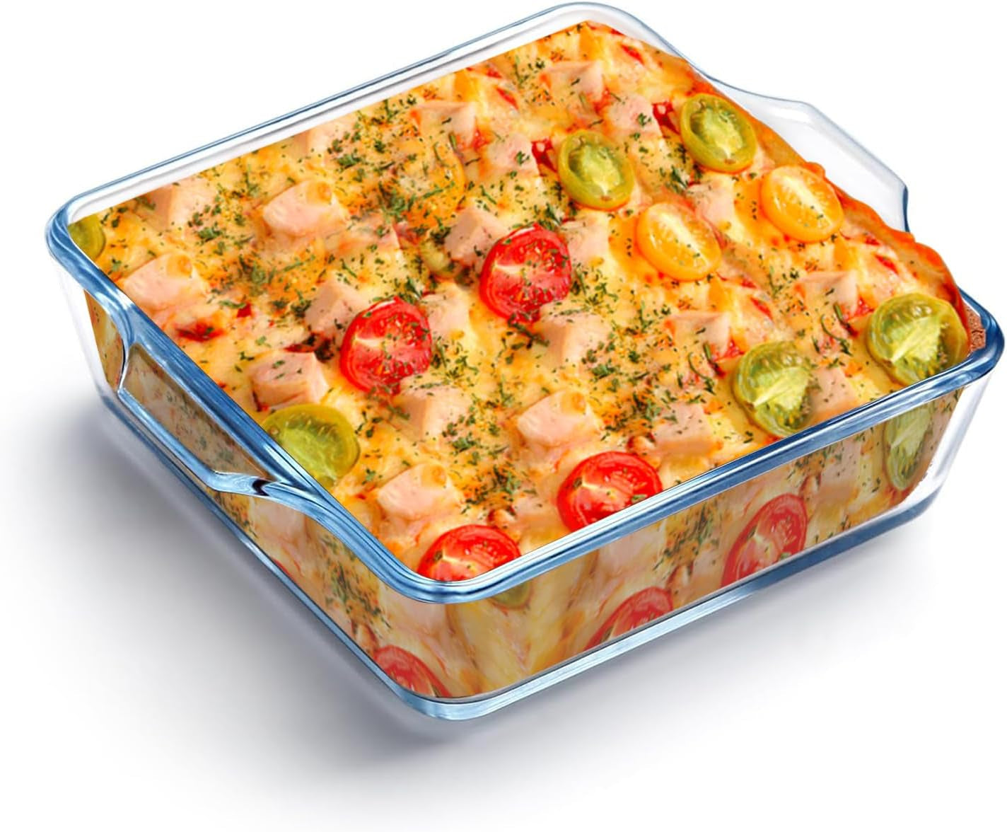 Glass Square Baking Dish Individual Portion Baking Pan for Oven Microwave Square Egg, Clear Prep Bowls with Handle (Transparent, 6")