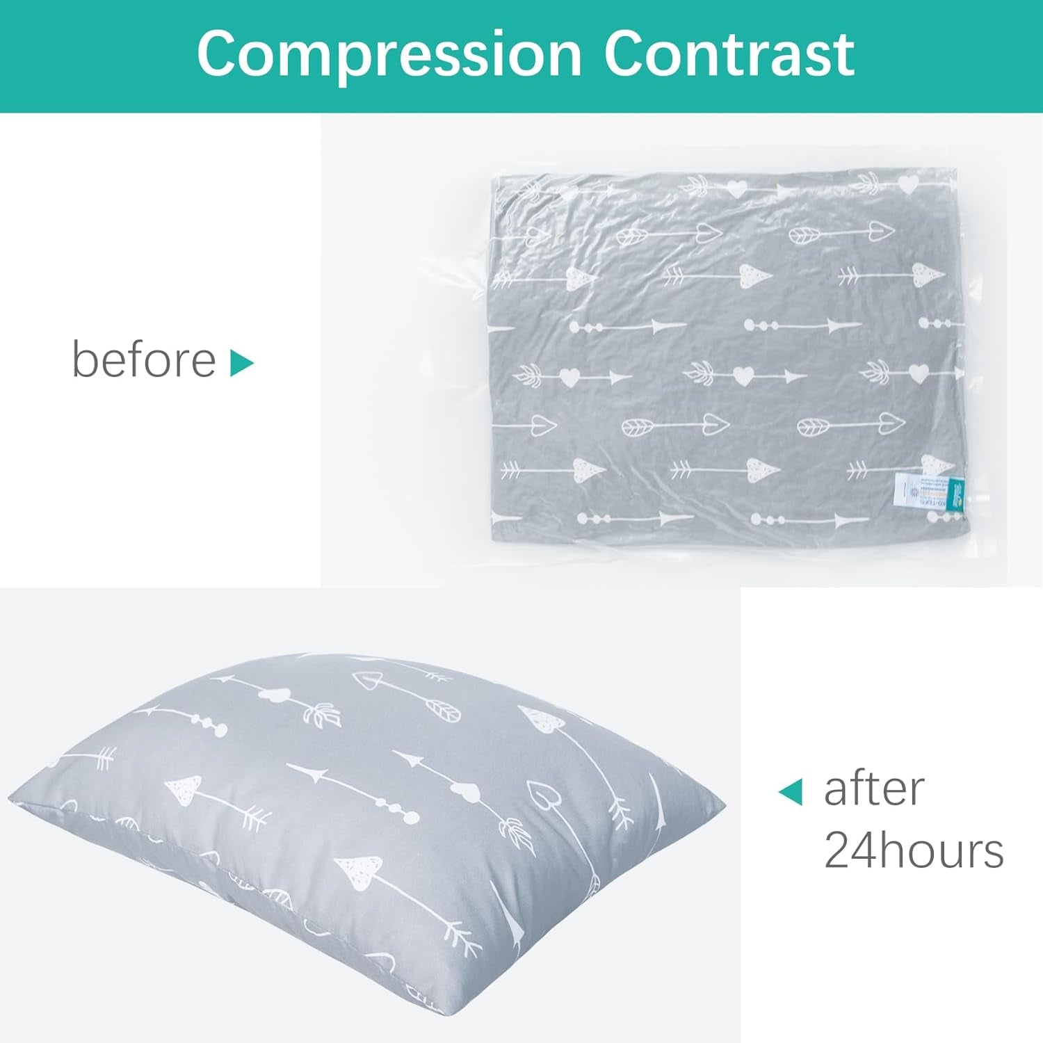 Kid Travel Pillow for Sleeping, Kid Pillow 14" X 19" for Toddler Bed, Soft & Skin-Friendly Small Pillows for Sleeping, Toddler Use Only, Age 2 to 5 (Light Grey Arrow)