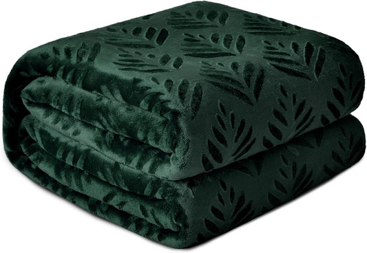Premium Fleece Throw Blanket for Couch - Ultra Soft and Cozy All-Season Use, Leaf Pattern, Plush Lightweight Design in Forest Green, 50x60 Inches