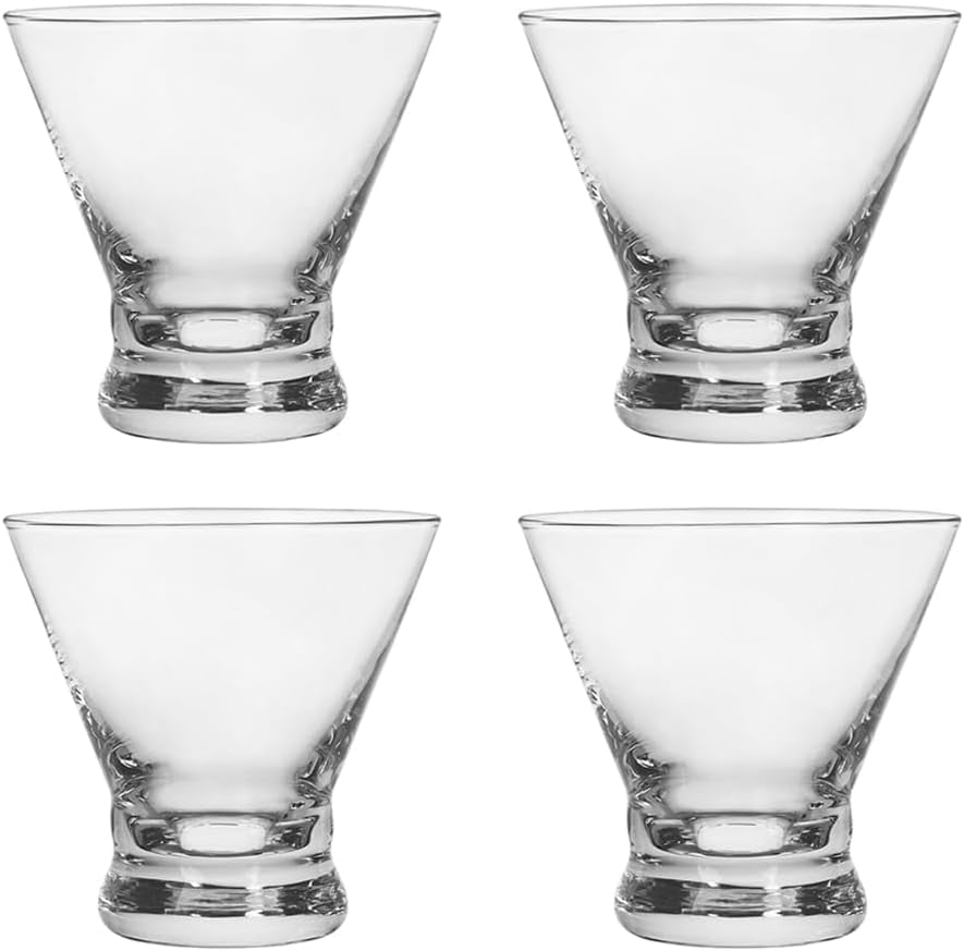 Set of 4 Martini Glasses - 8-Ounce Cinched Design Cocktail Glasses with Heavy Base, Stemless Construction for Stability - Sturdy and Elegant Cosmopolitan Bar Glasses (Glass, Clear4Pcs)