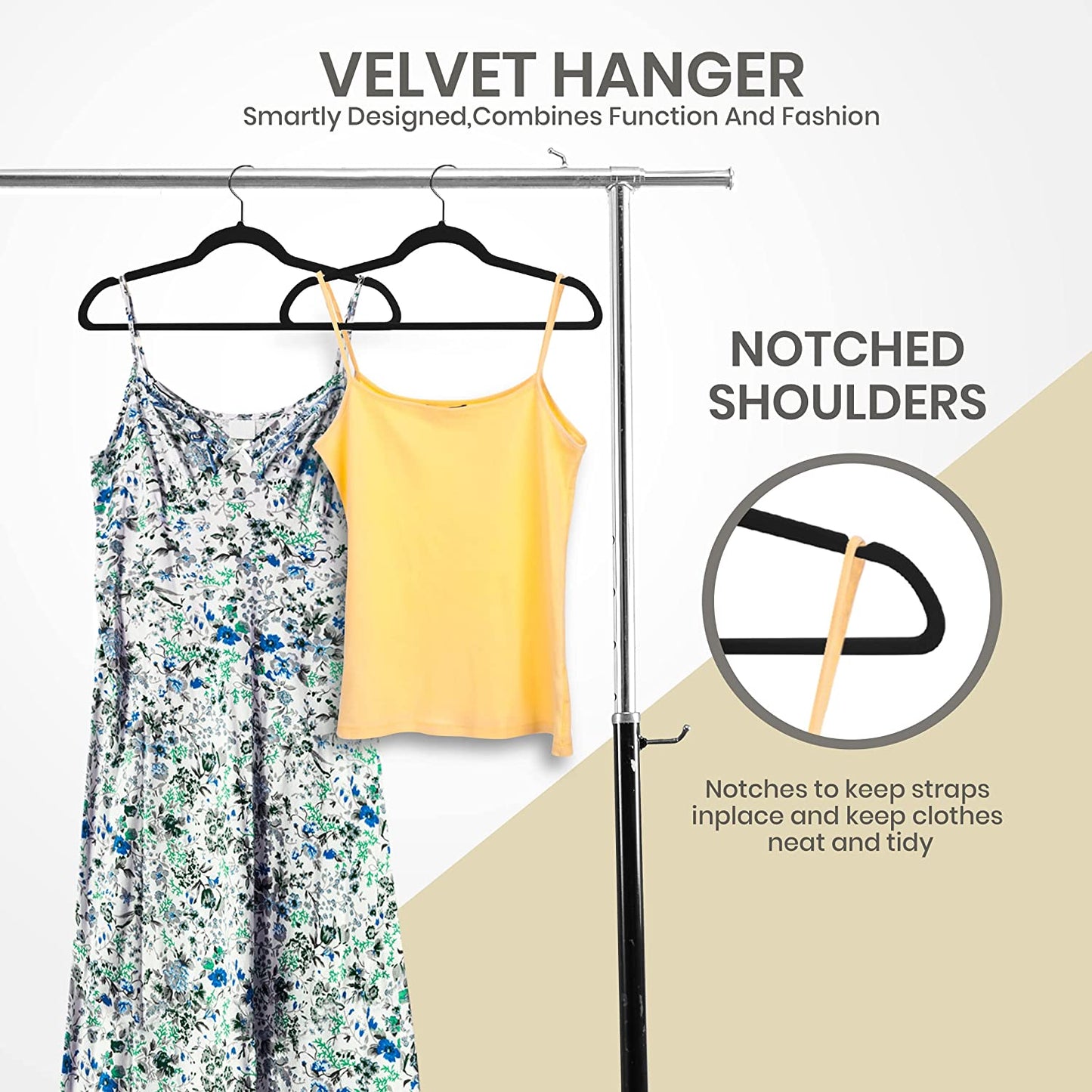 Velvet Hangers 50 Pack - Non-Slip Suit Hangers with 360 Degree Rotatable Hook - for Pants, Coats, Shirts & More (Black)