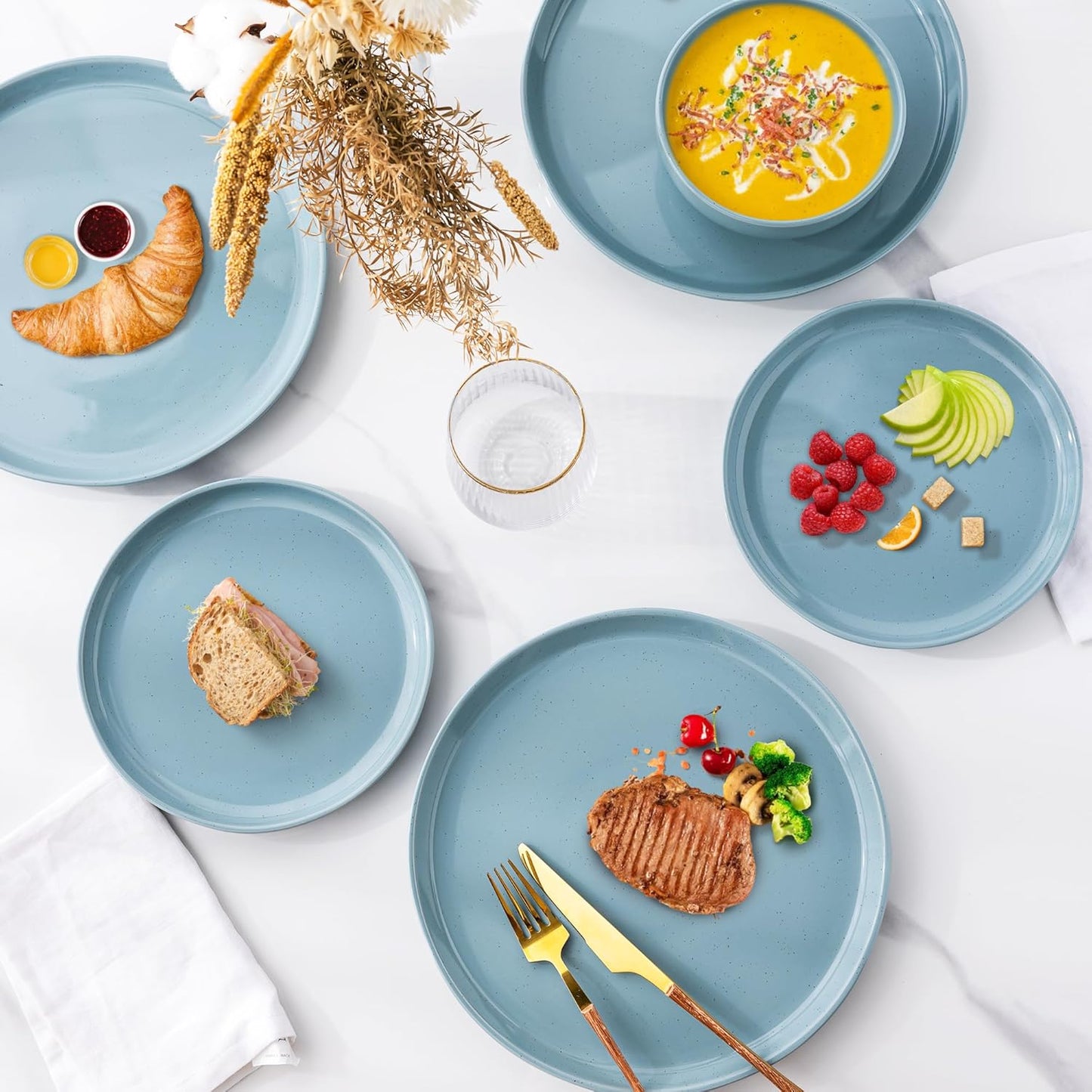 Ceramic Dinnerware Set for Four - 12-Piece Stoneware Plates and Bowls, Handmade, Chip and Scratch Resistant, Dishwasher and Microwave Safe