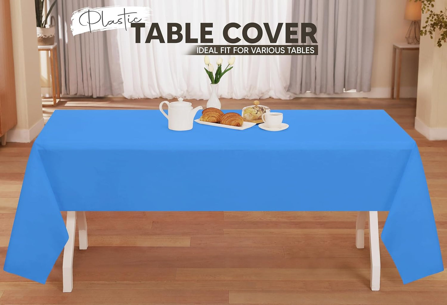 Plastic Table Cloth Disposable (12 Pack - 54X108 Inch) Blue Rectangle Tablecloth Waterproof Stain Resistant Party Table Cover