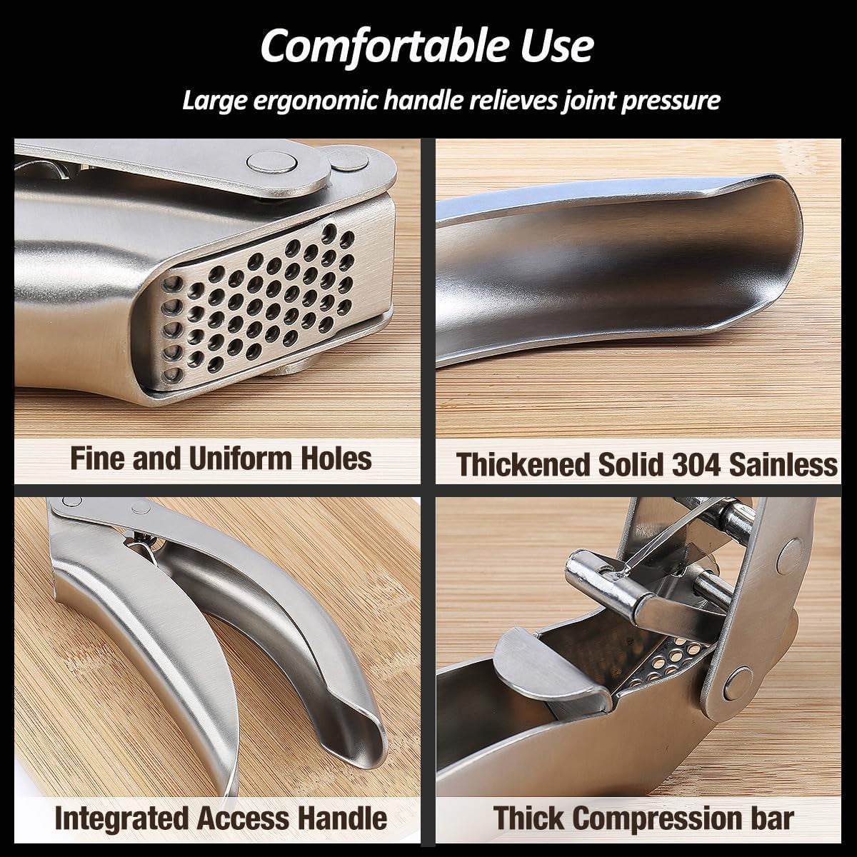 Premium Garlic Press Stainless Steel, No Need to Peel Garlic Presser, Heavy Duty Professional Grade Double Lever-Assisted Garlic Mincer with High Capacity Chamber- Easier Clean Garlic Crusher