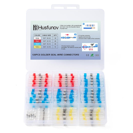 120PCS Heat Shrink Solder Seal Wire Connectors Kit, Waterproof Butt Connector Heat Shrink Electrical Terminals, Insulated Solderless Wiring Splice Connectors for Marine,Automotive,Stereo