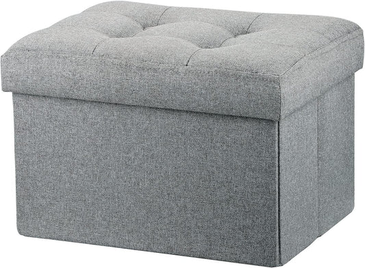 Compact Linen Storage Ottoman and Footrest in Light Gray - 16"x12"x12