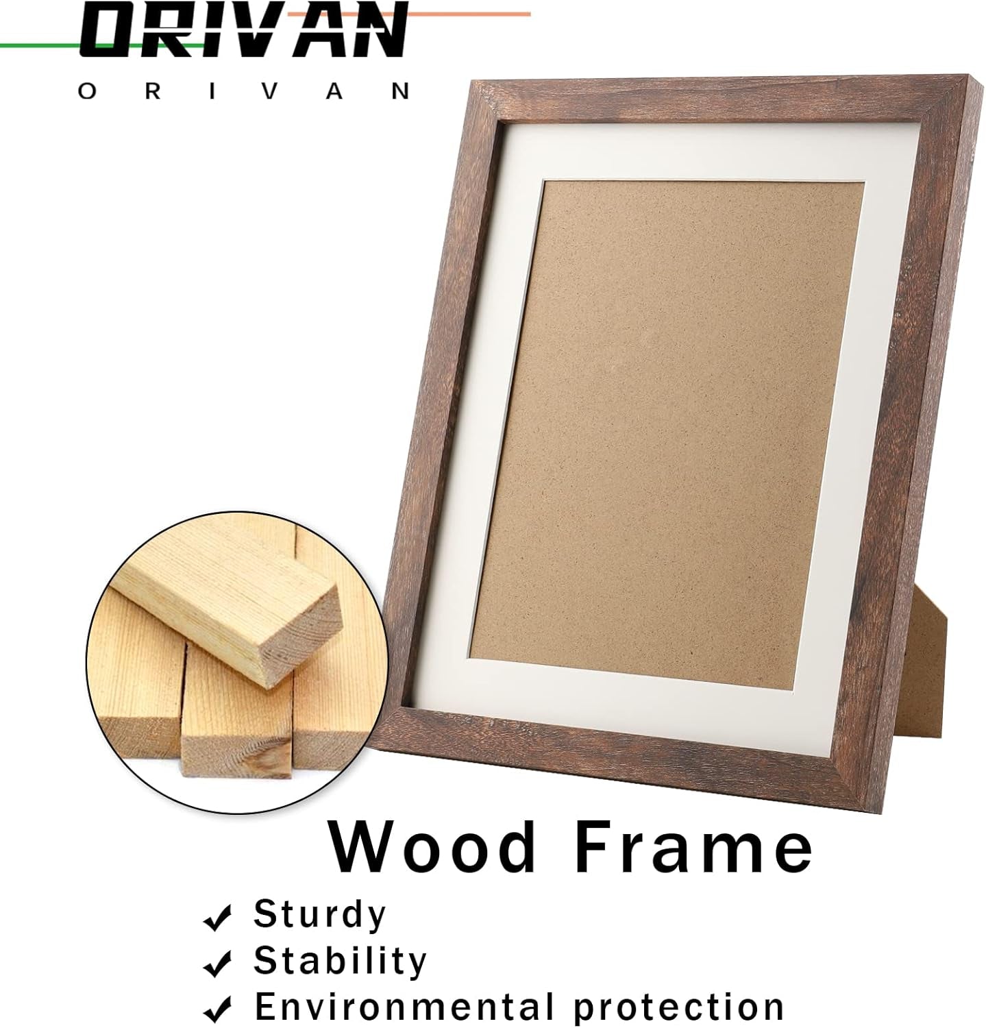 Brown Wood 8x10 Picture Frames with Mat for 6x8 Photos or Without Mat for 8x10 Photos, Distressed Finish, Set of 2 for Wall and Tabletop Display